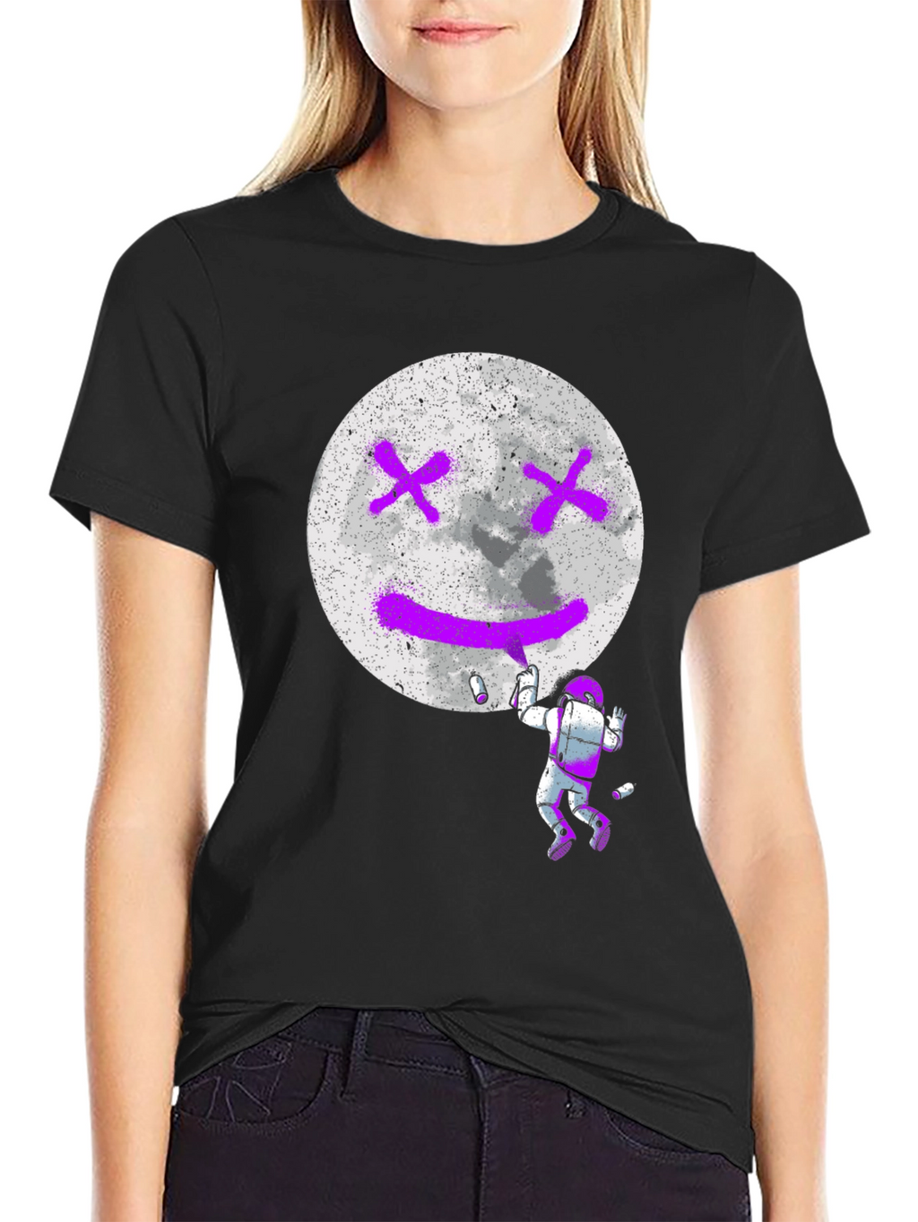 Astronaut Moon Graffiti Black T-Shirt