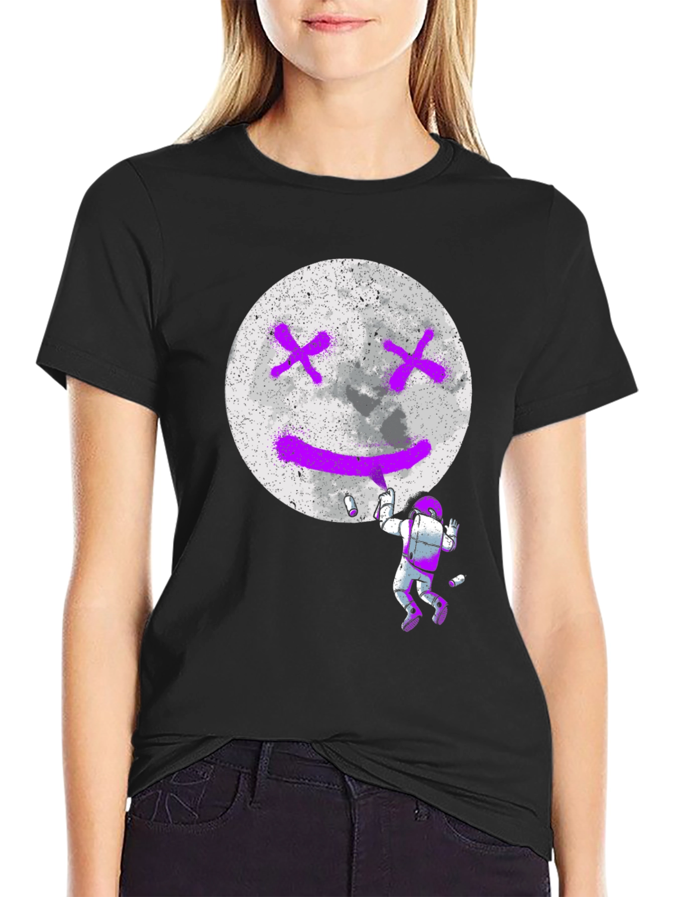 Astronaut Moon Graffiti Black T-Shirt