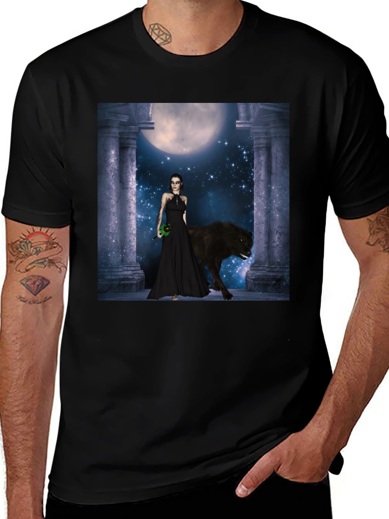 Wolf Moon Goddess Black T-Shirt