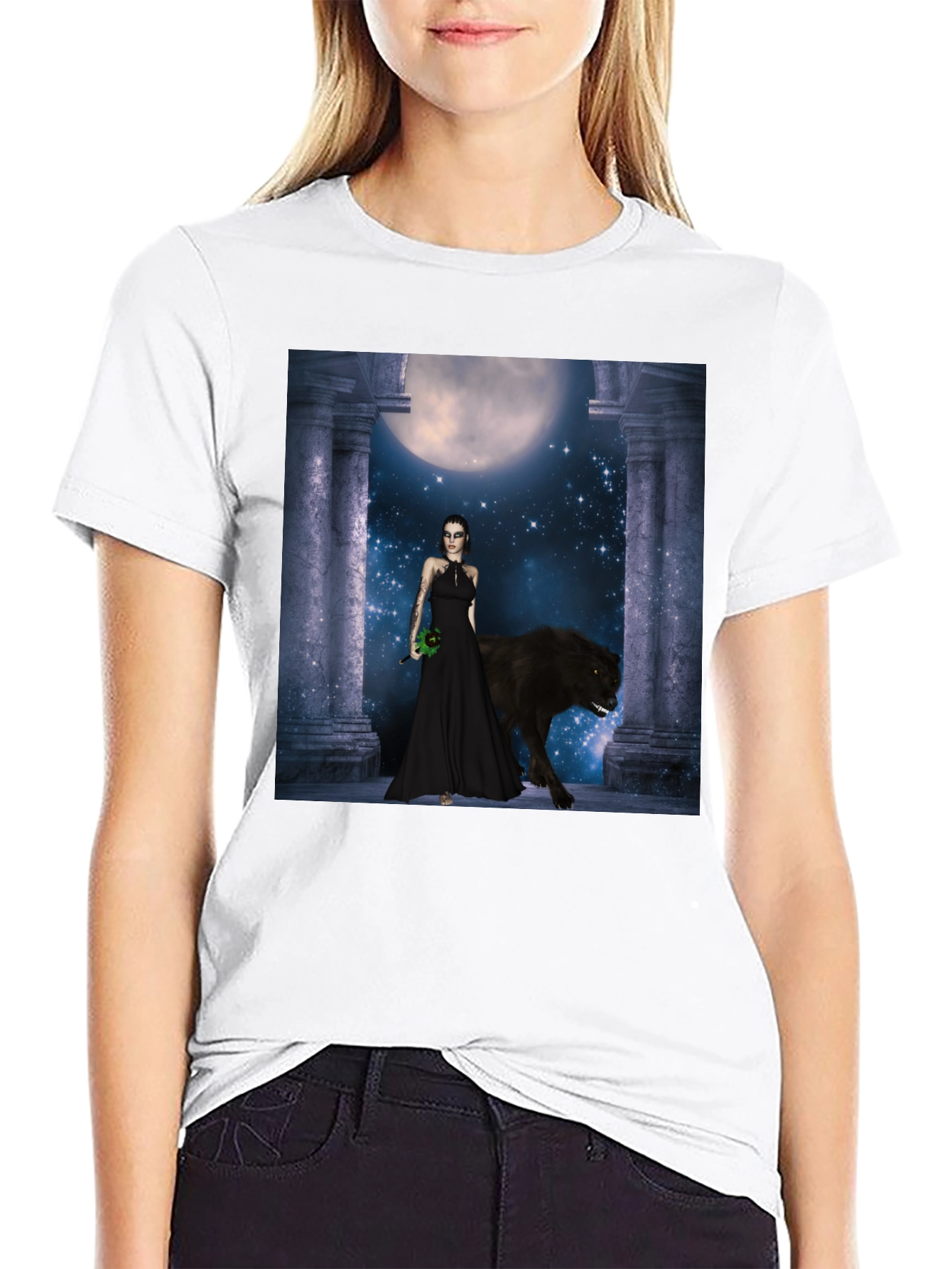 Wolf Moon Goddess Black T-Shirt