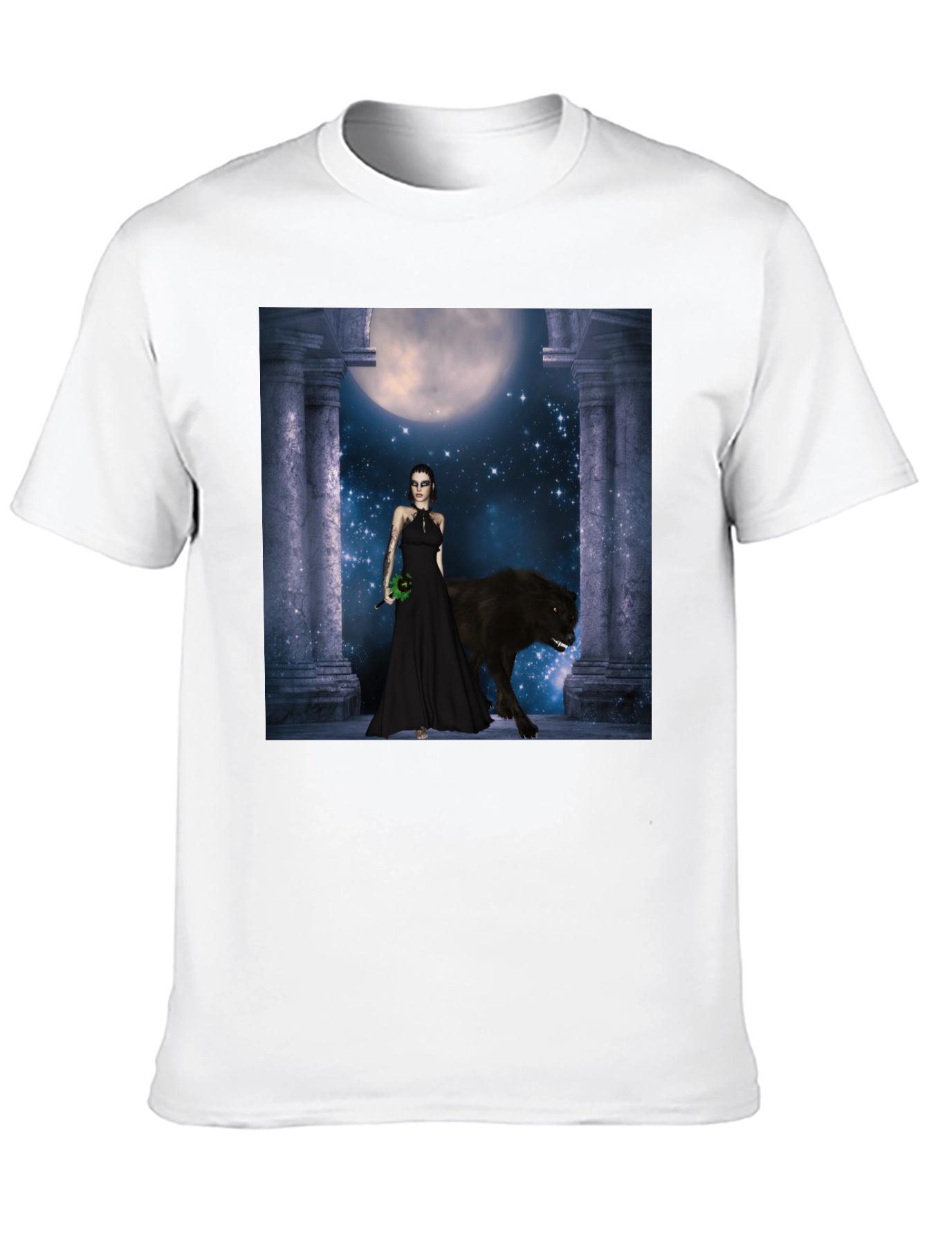 Wolf Moon Goddess Black T-Shirt