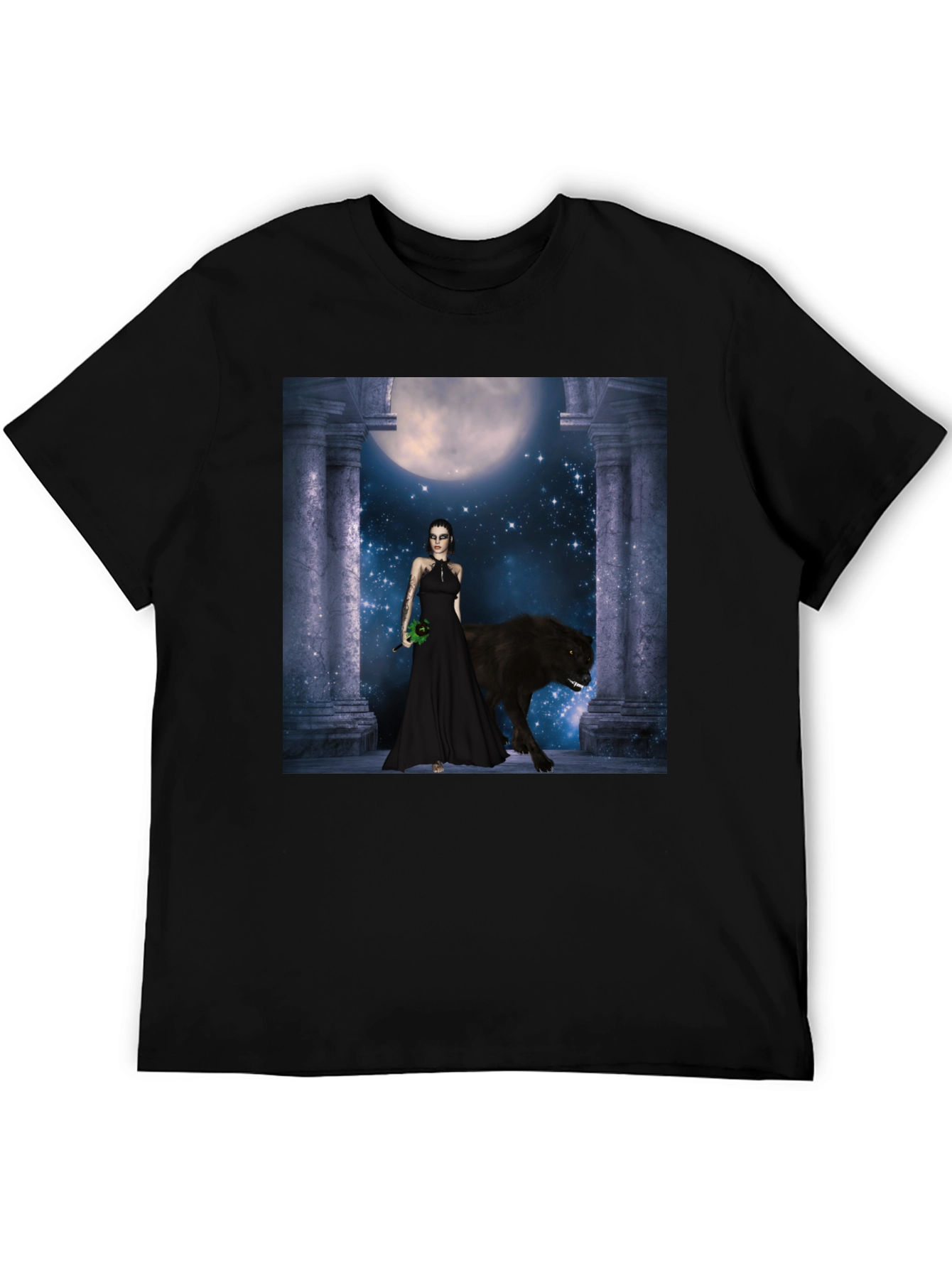 Wolf Moon Goddess Black T-Shirt