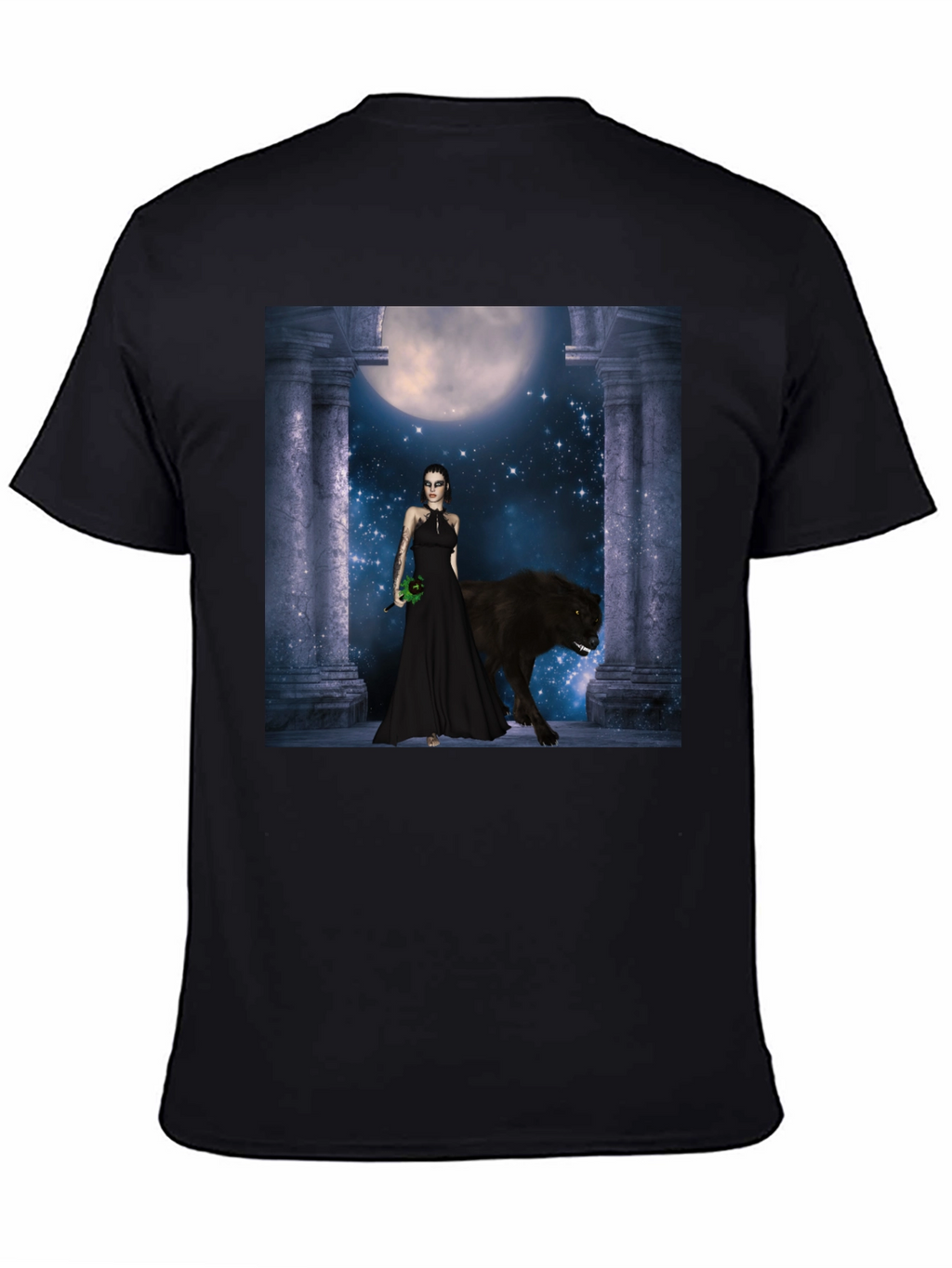 Wolf Moon Goddess Black T-Shirt