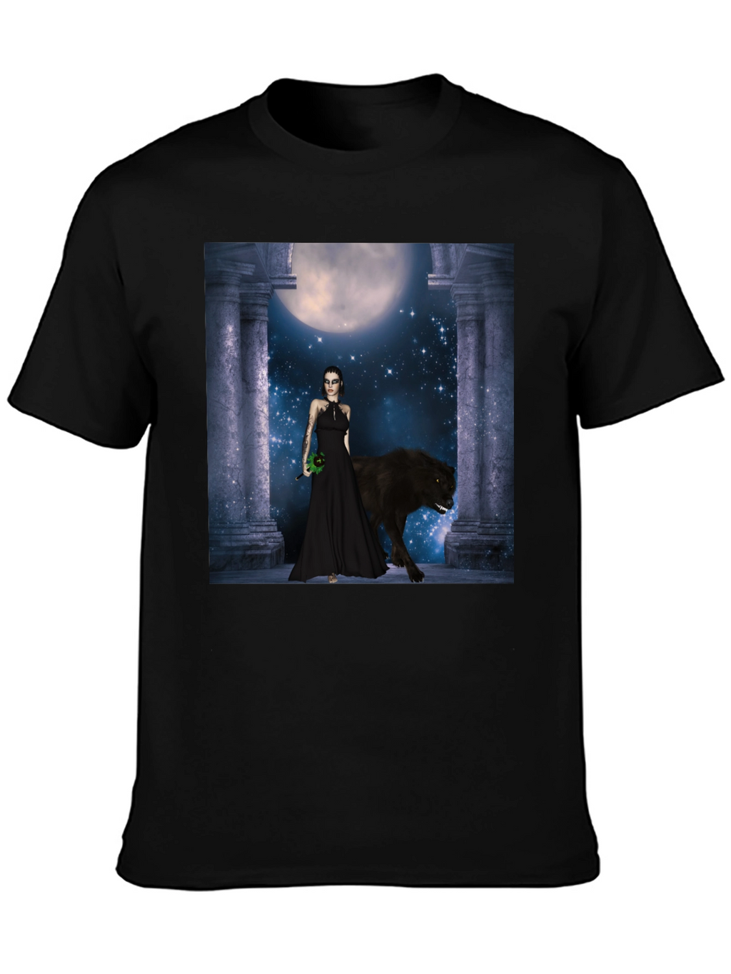 Wolf Moon Goddess Black T-Shirt