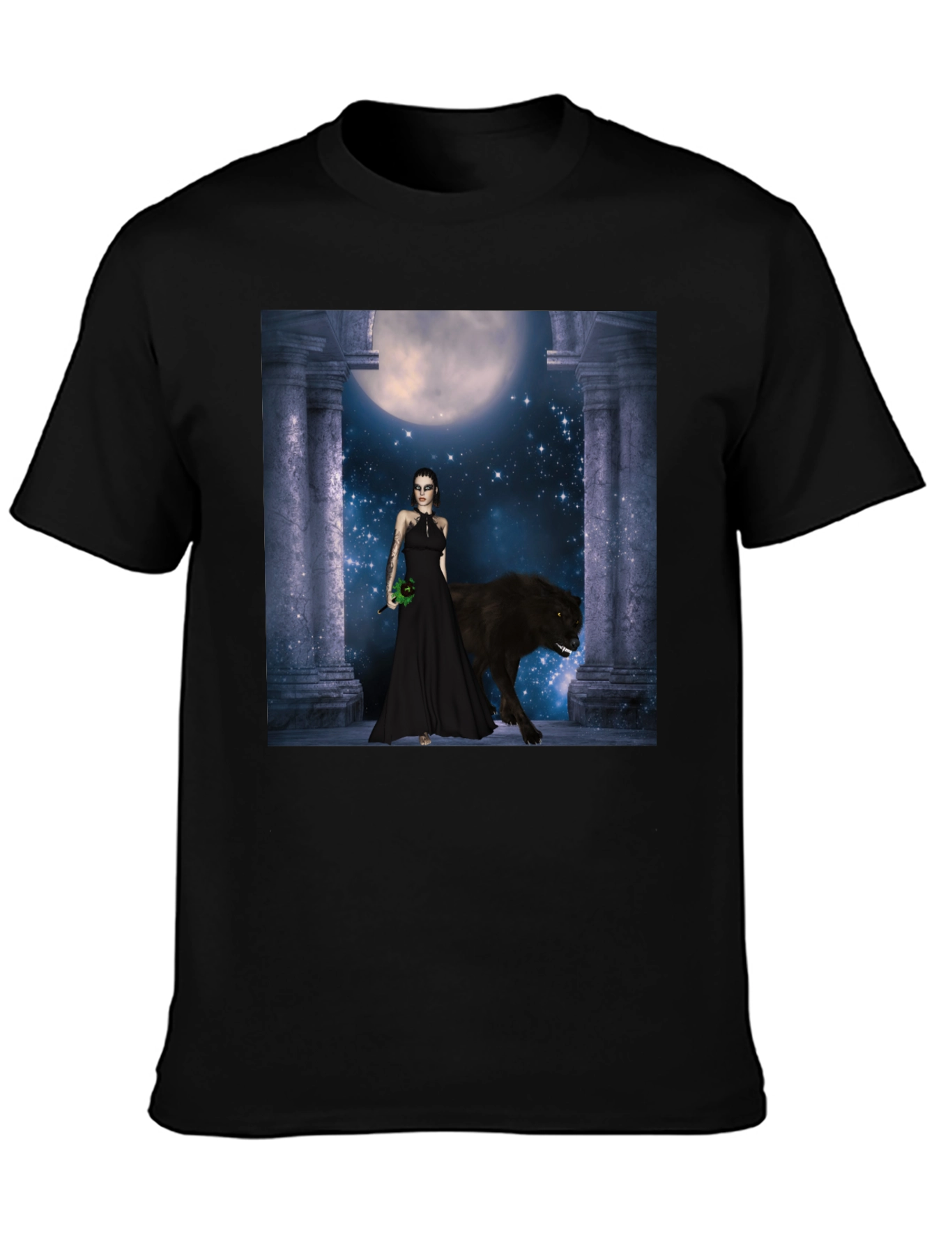 Wolf Moon Goddess Black T-Shirt