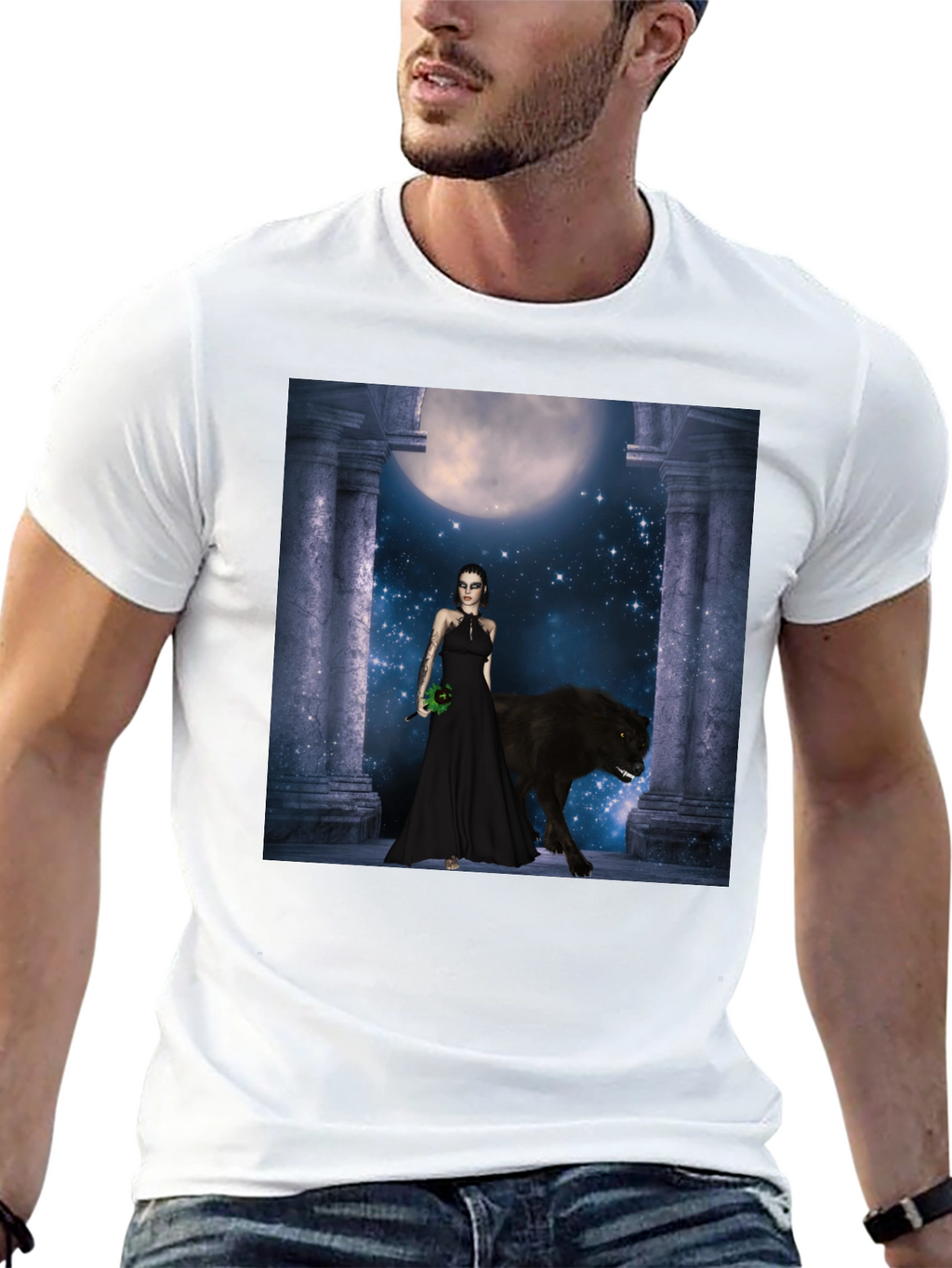 Wolf Moon Goddess Black T-Shirt