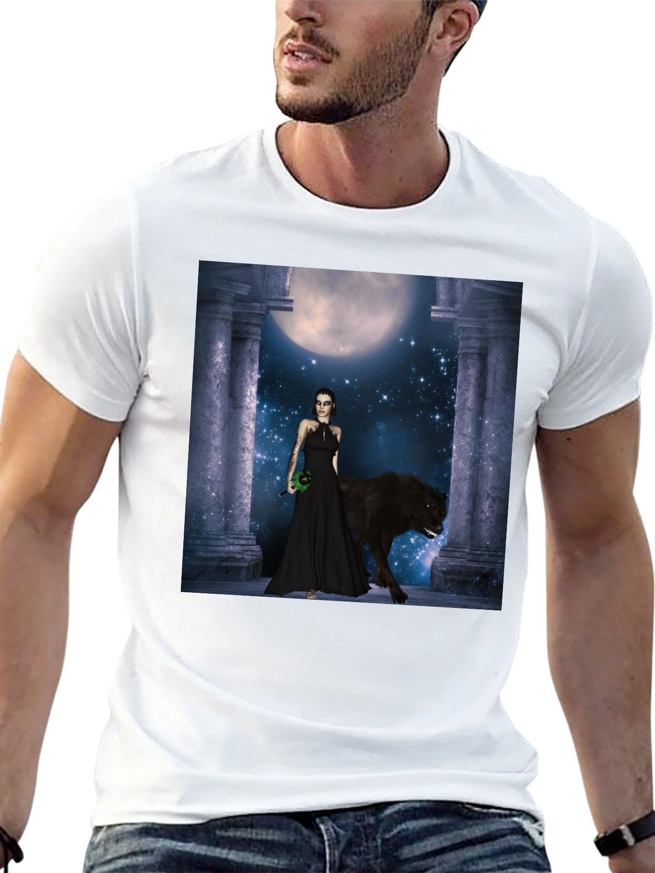 Wolf Moon Goddess Black T-Shirt