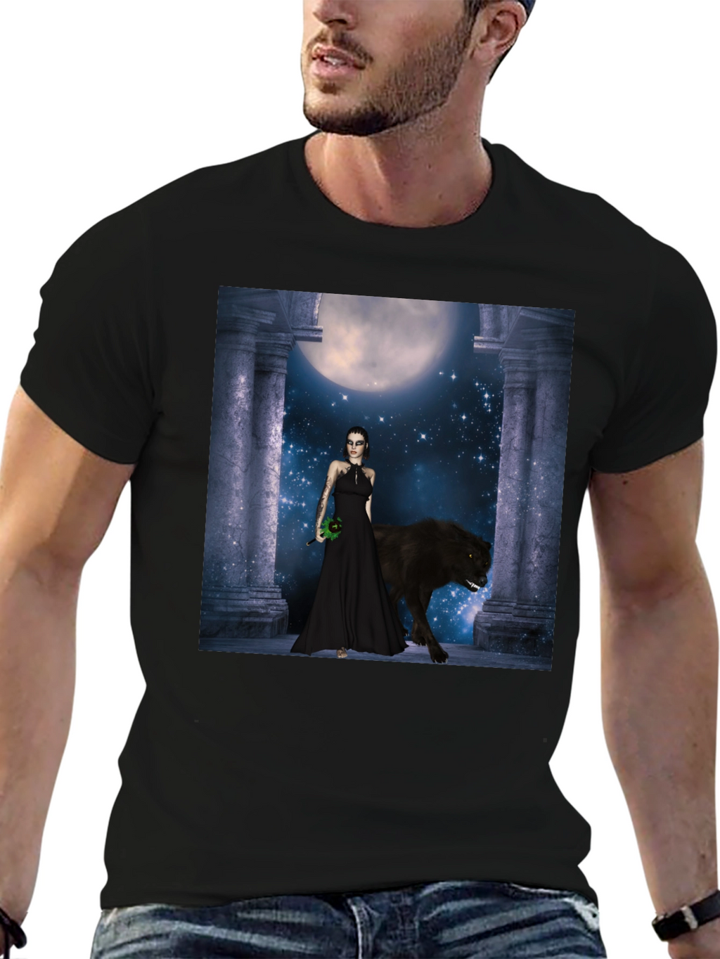 Wolf Moon Goddess Black T-Shirt