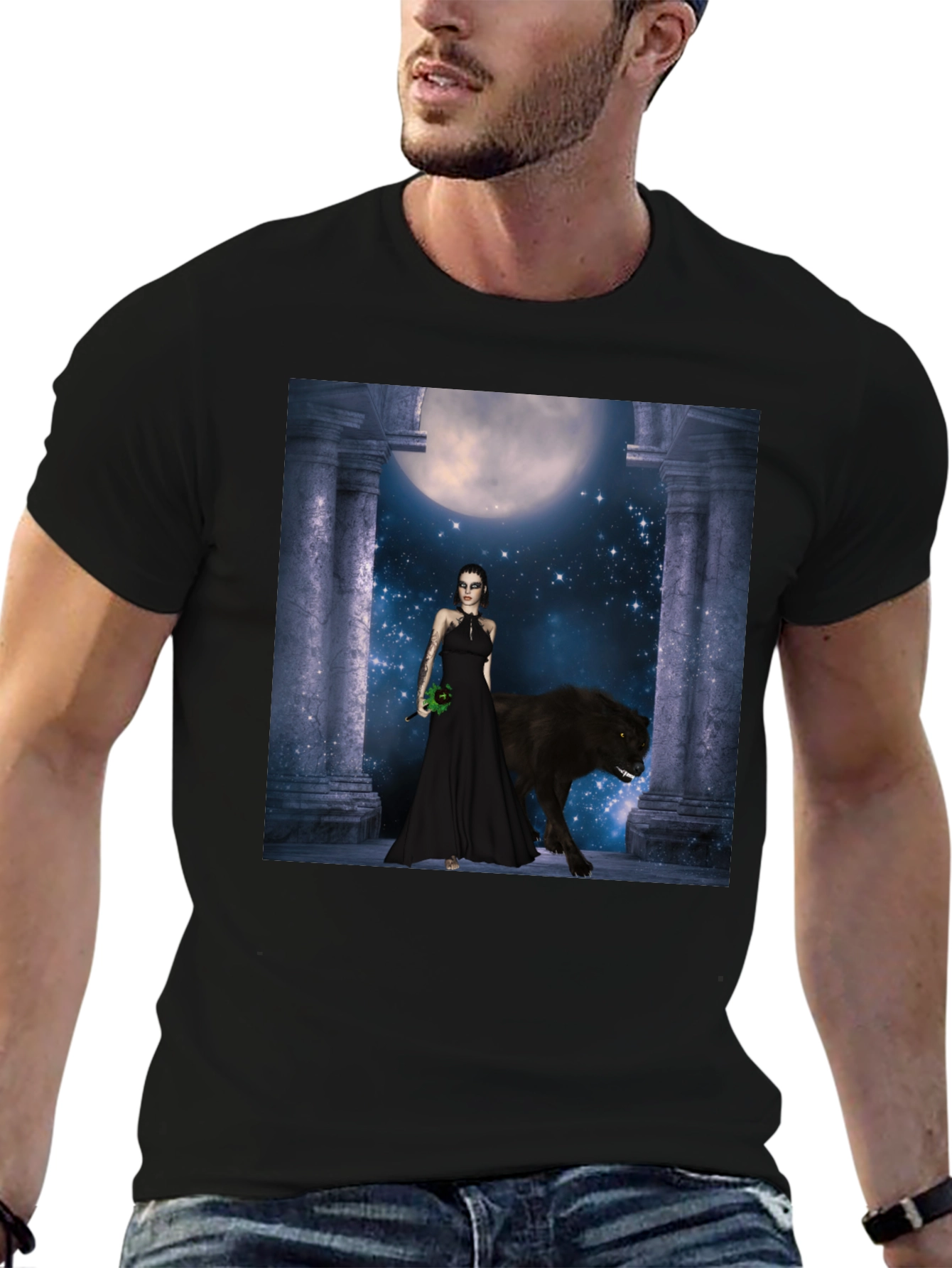 Wolf Moon Goddess Black T-Shirt