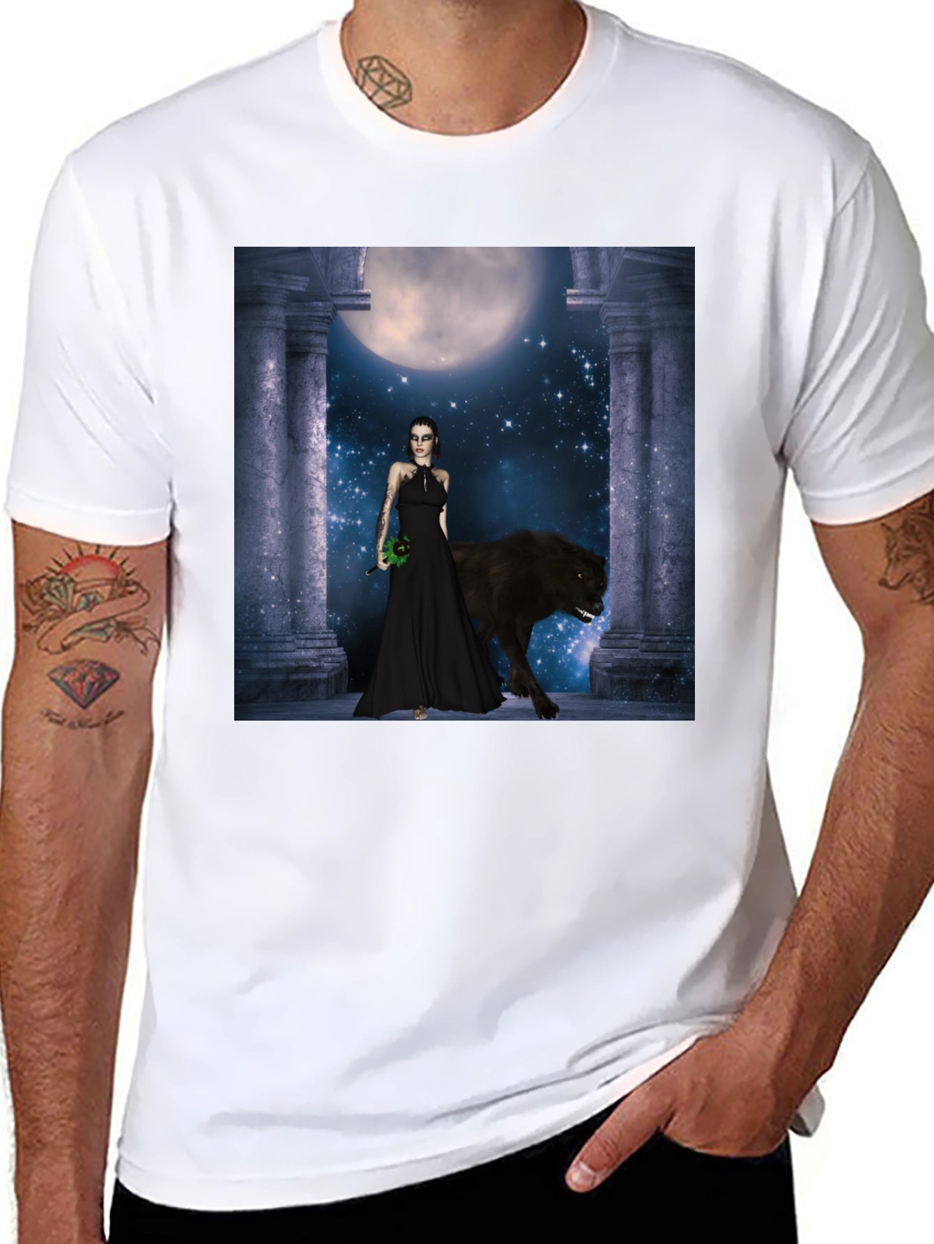 Wolf Moon Goddess Black T-Shirt