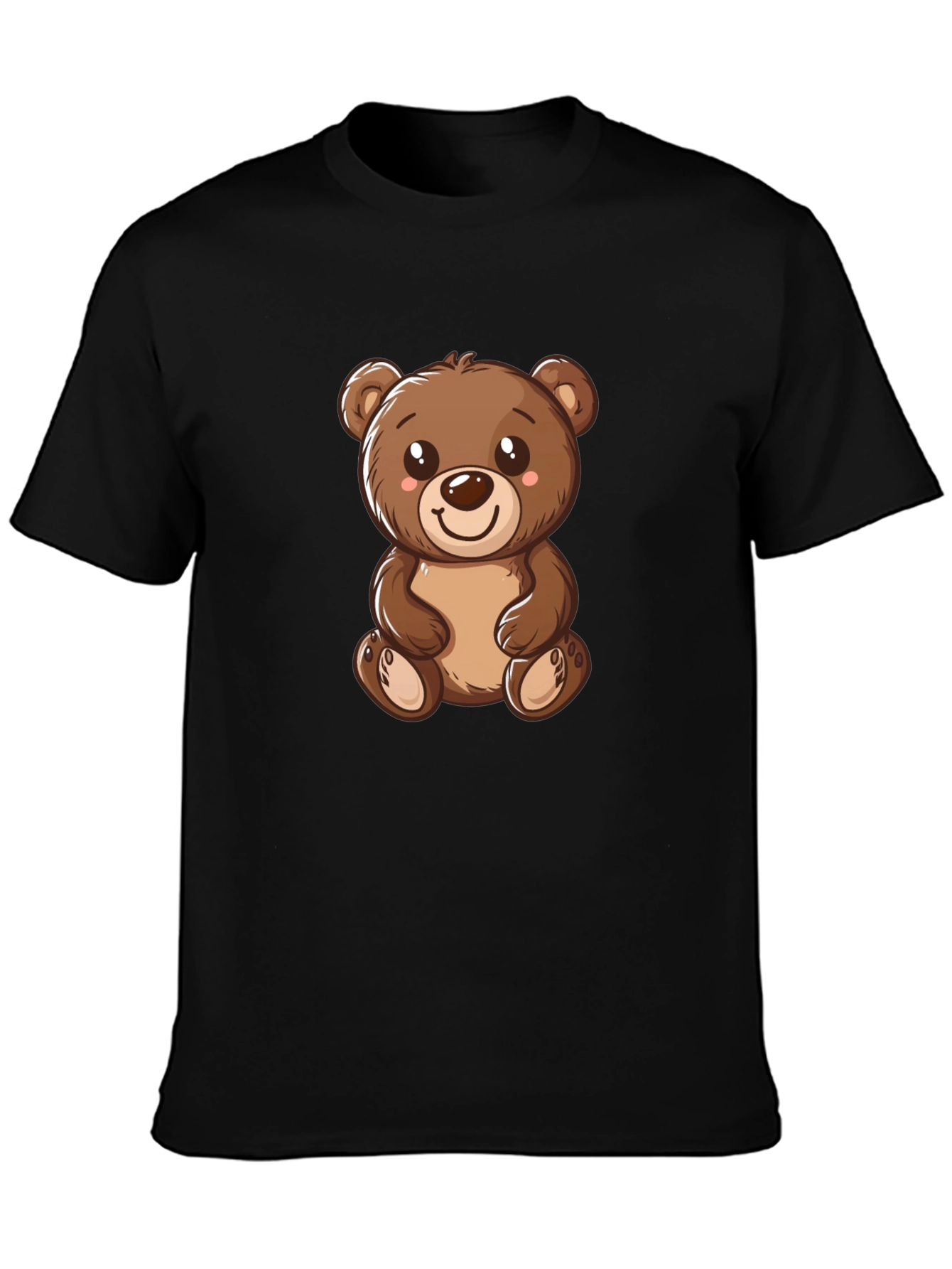 Cute Teddy Bear Graphic Tee - Black Cotton T-Shirt