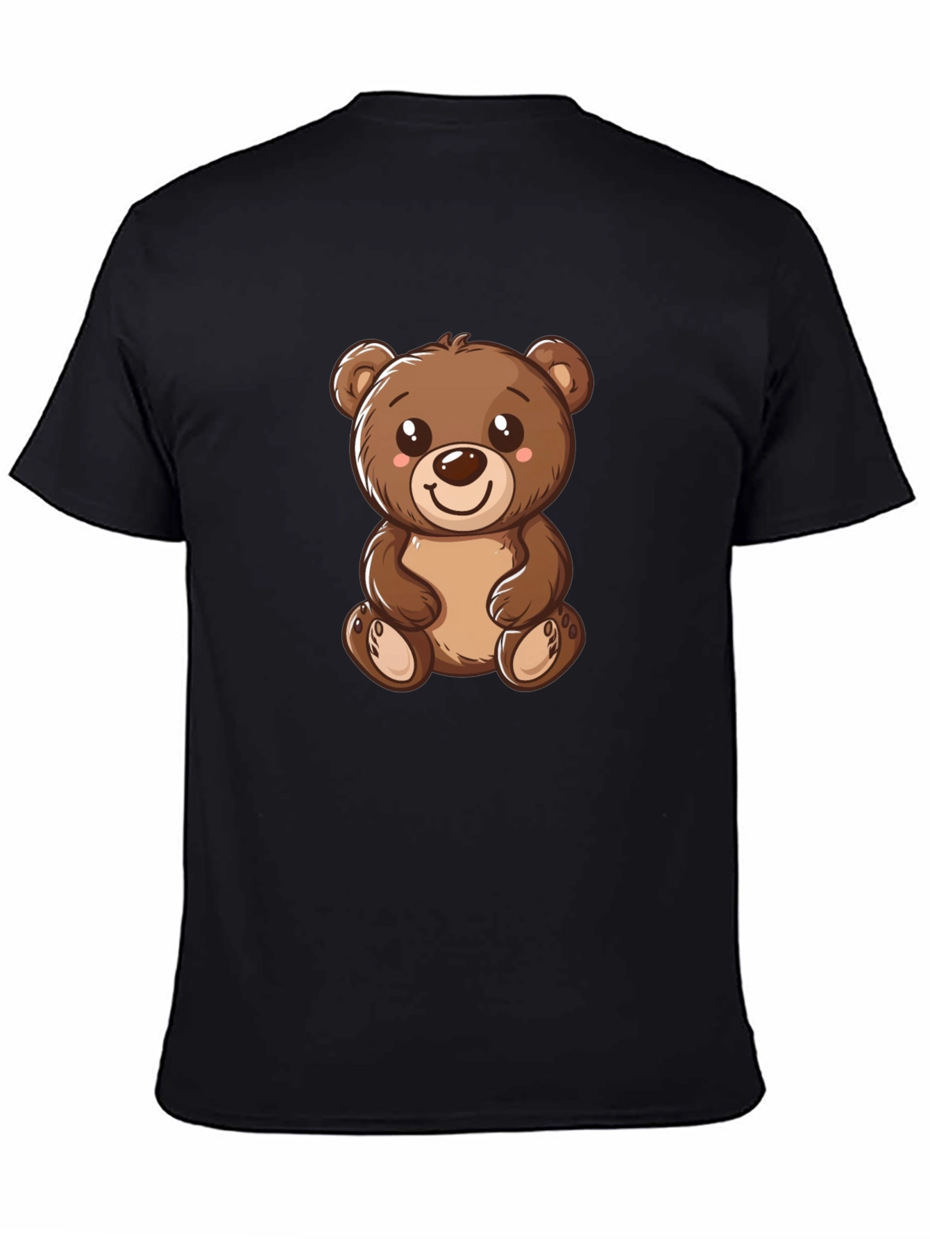 Cute Teddy Bear Graphic Tee - Black Cotton T-Shirt