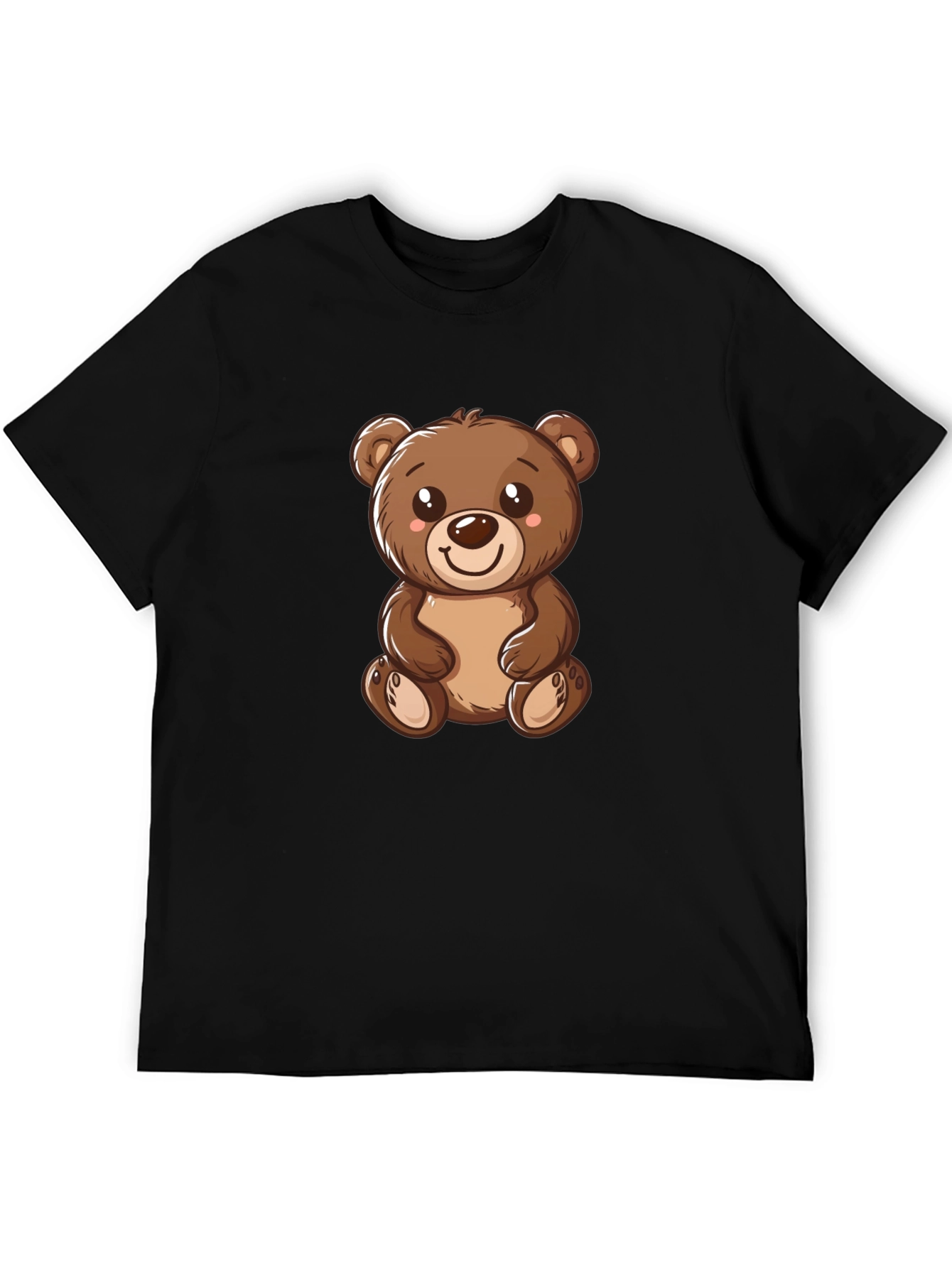 Cute Teddy Bear Graphic Tee - Black Cotton T-Shirt
