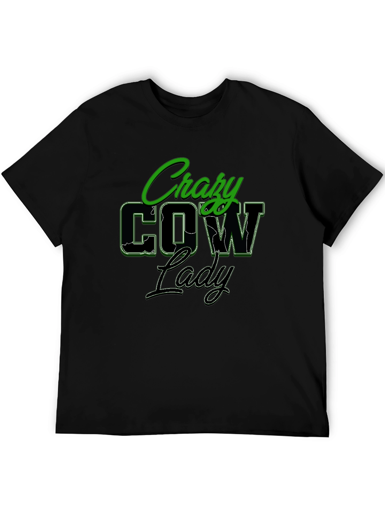 Crazy Cow Lady Black Graphic T-Shirt