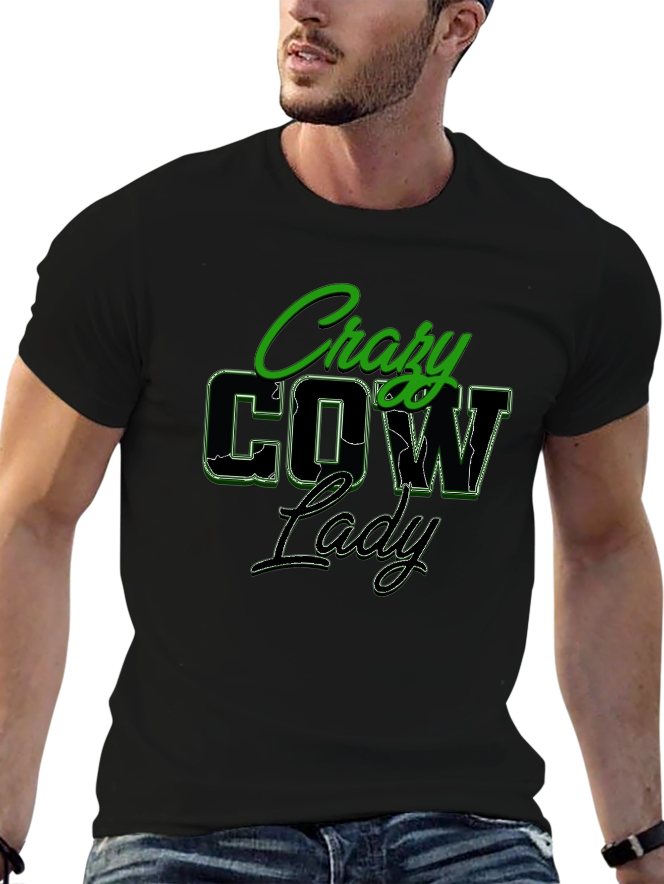 Crazy Cow Lady Black Graphic T-Shirt