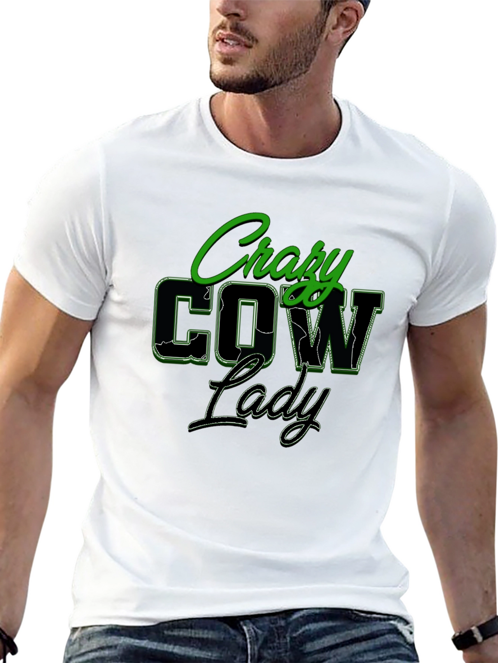 Crazy Cow Lady Black Graphic T-Shirt