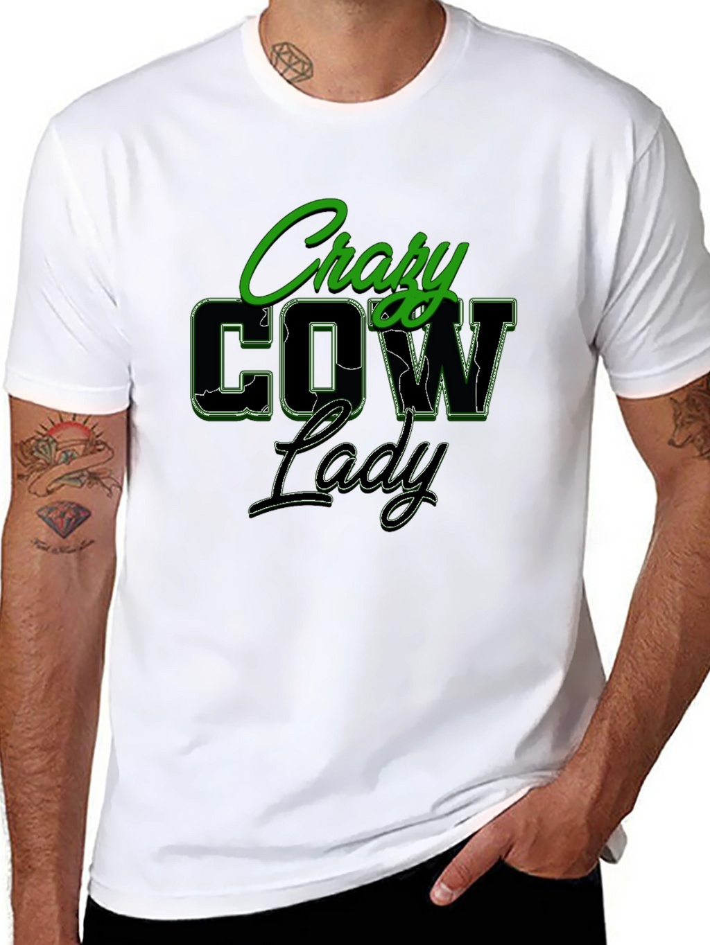Crazy Cow Lady Black Graphic T-Shirt