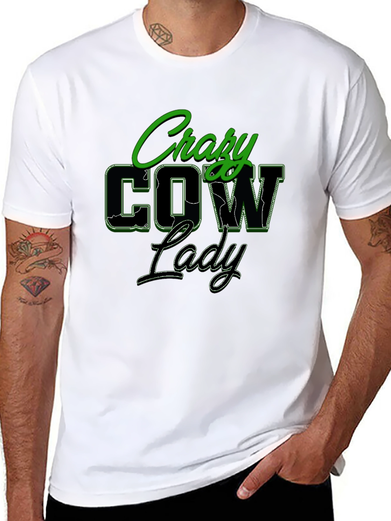 Crazy Cow Lady Black Graphic T-Shirt