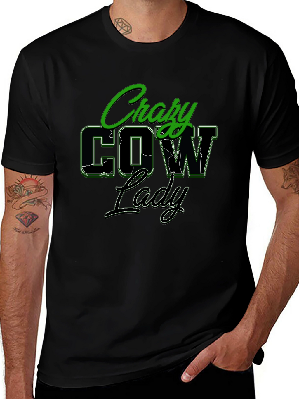 Crazy Cow Lady Black Graphic T-Shirt