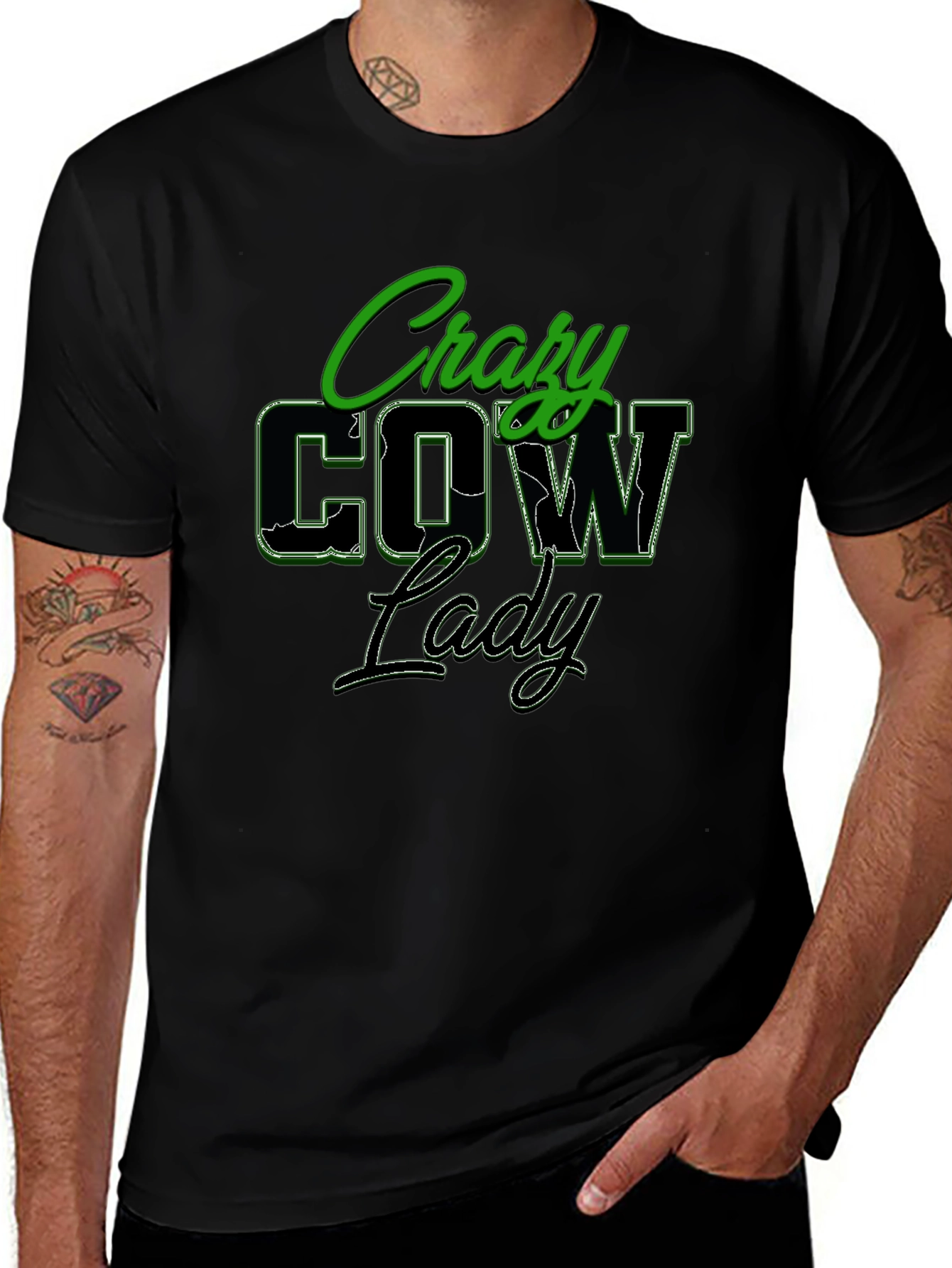 Crazy Cow Lady Black Graphic T-Shirt