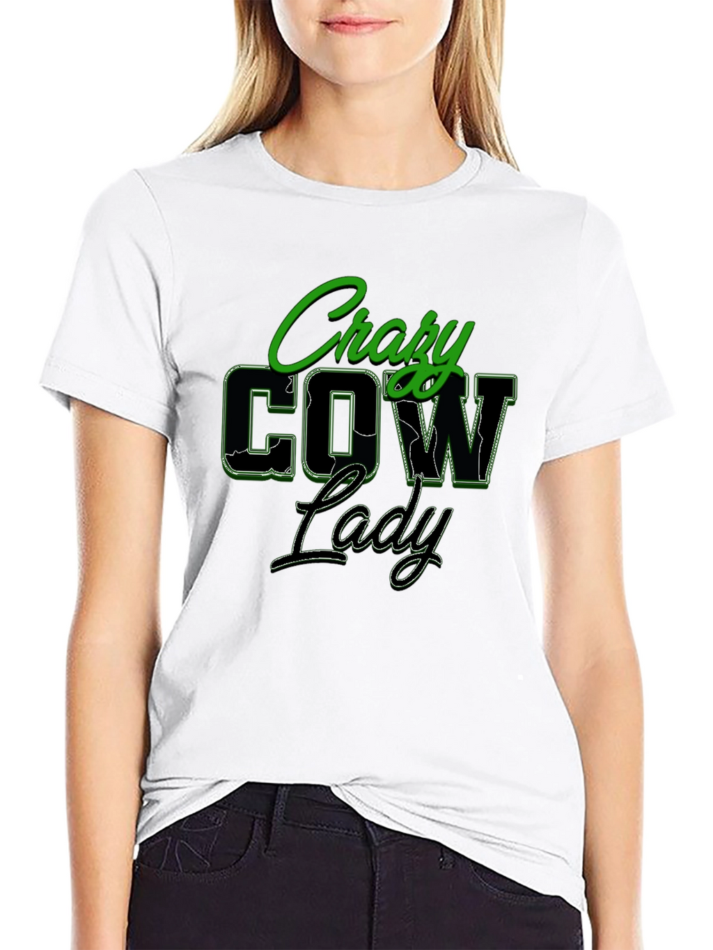 Crazy Cow Lady Black Graphic T-Shirt