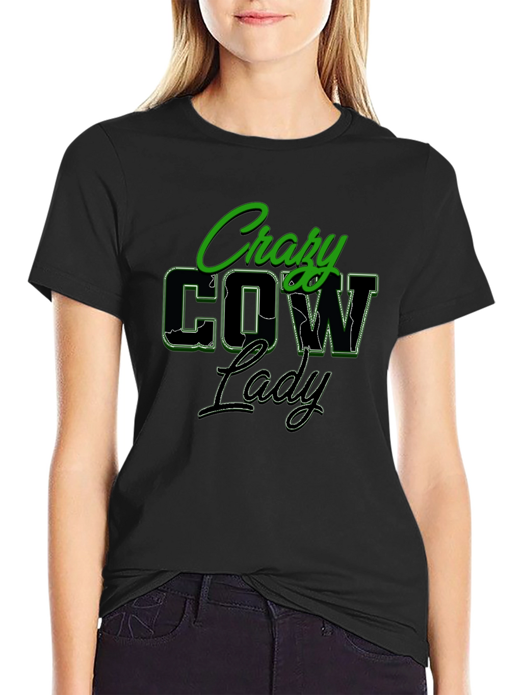 Crazy Cow Lady Black Graphic T-Shirt
