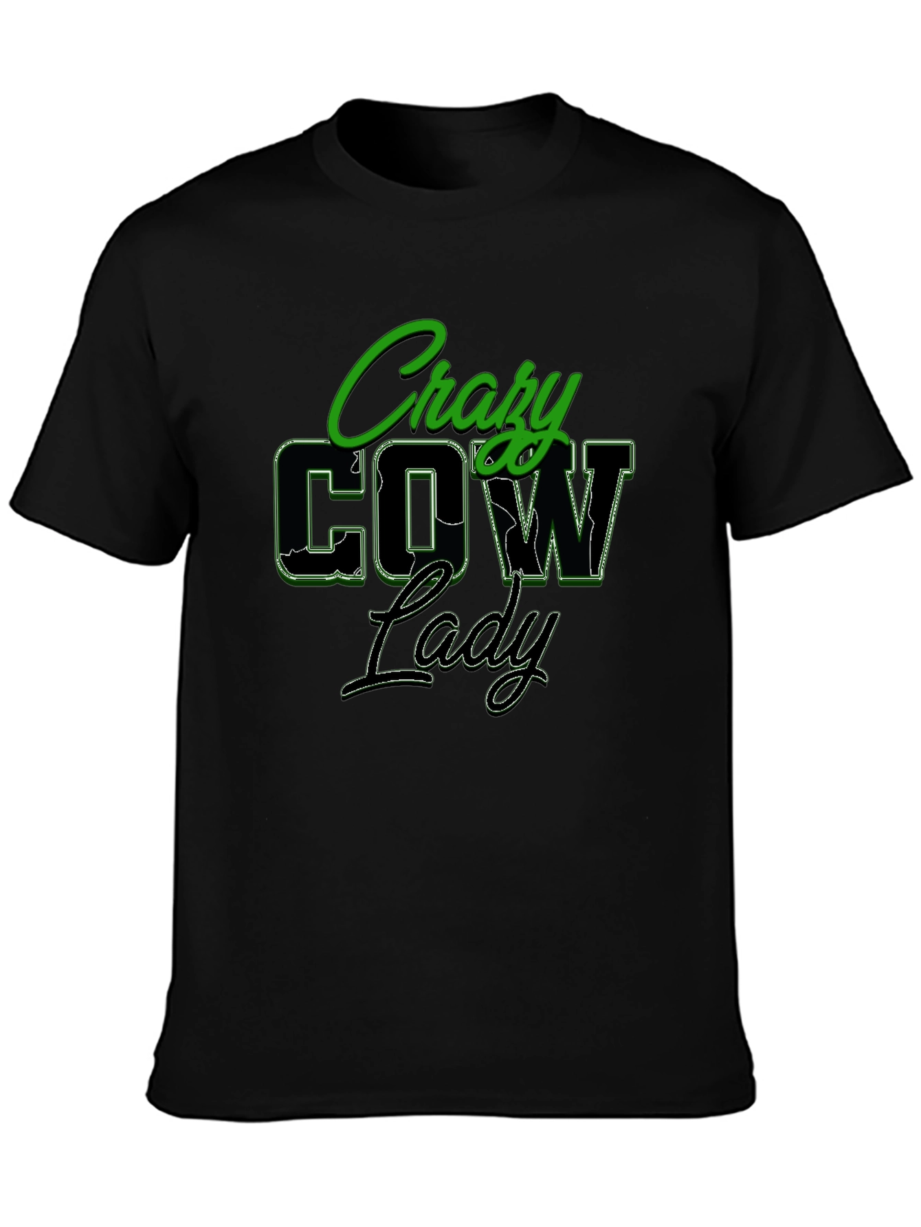 Crazy Cow Lady Black Graphic T-Shirt