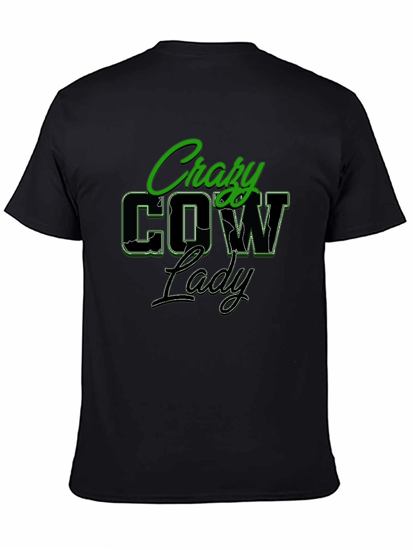 Crazy Cow Lady Black Graphic T-Shirt