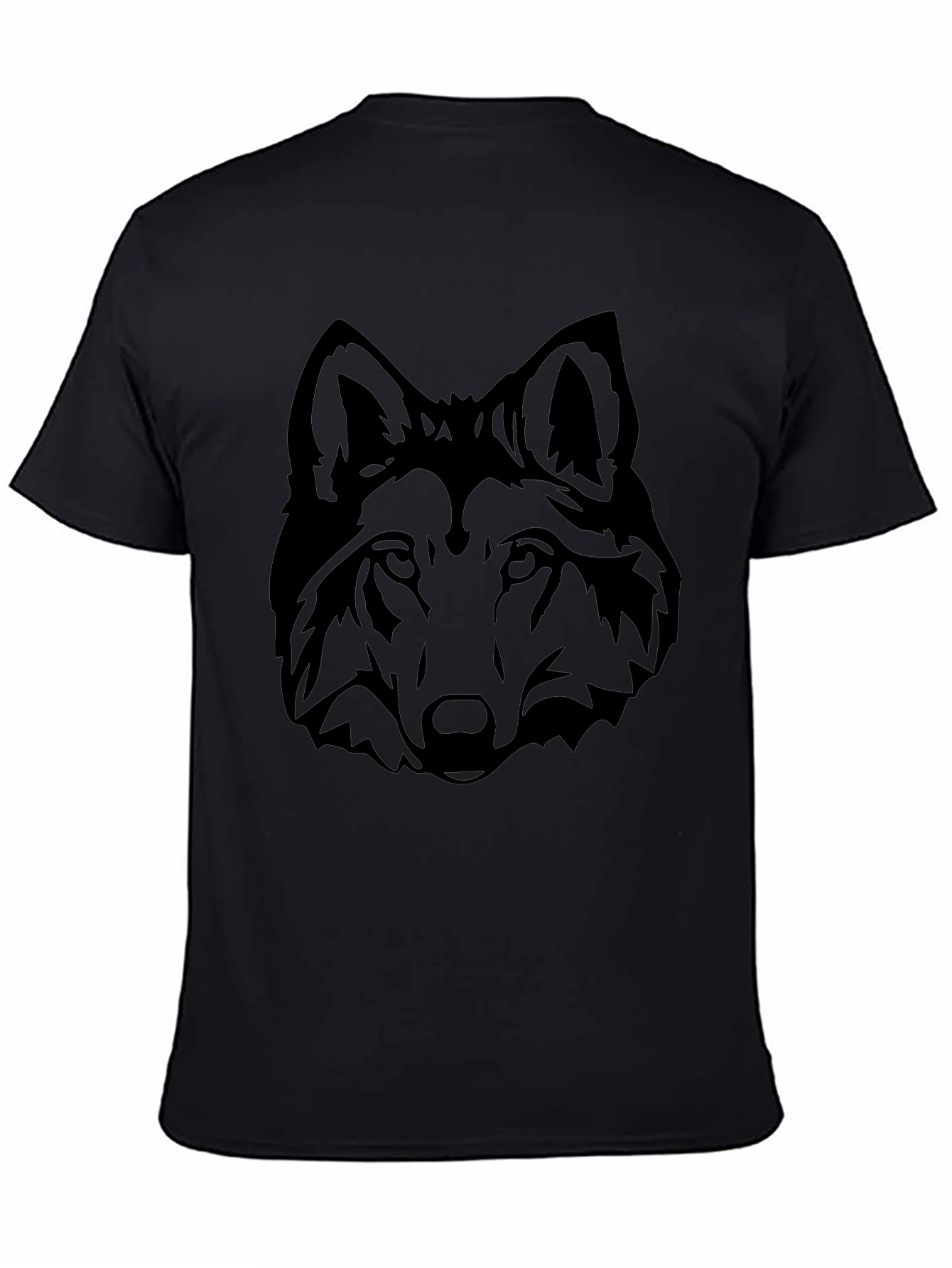 Black Wolf Head Graphic Tee - Mens Short Sleeve Crew Neck T-Shirt