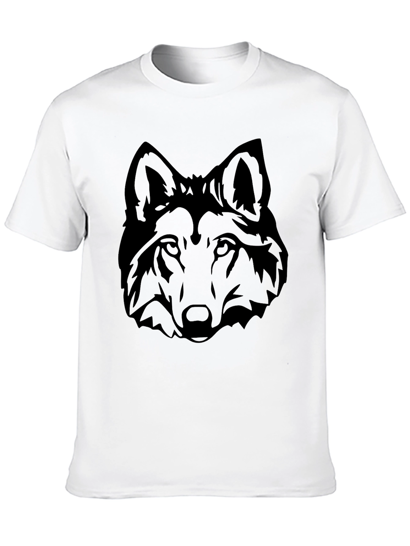 Black Wolf Head Graphic Tee - Mens Short Sleeve Crew Neck T-Shirt