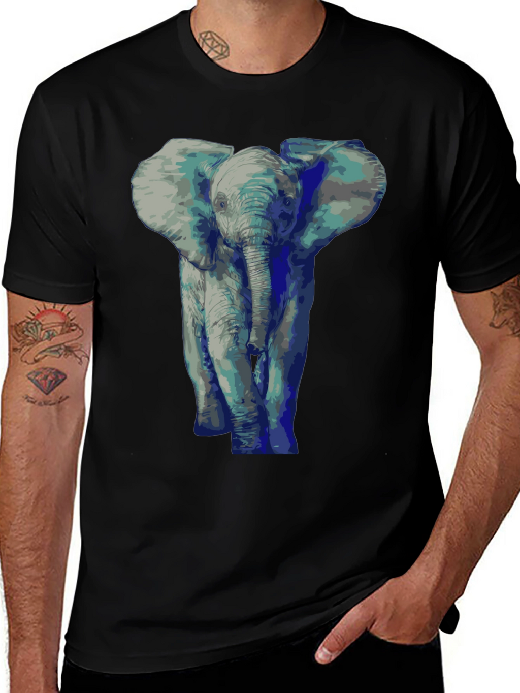 Elephant Graphic Tee - Black Cotton T-Shirt