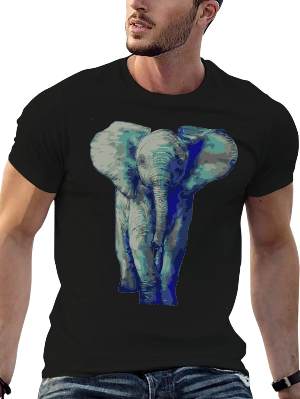 Elephant Graphic Tee - Black Cotton T-Shirt