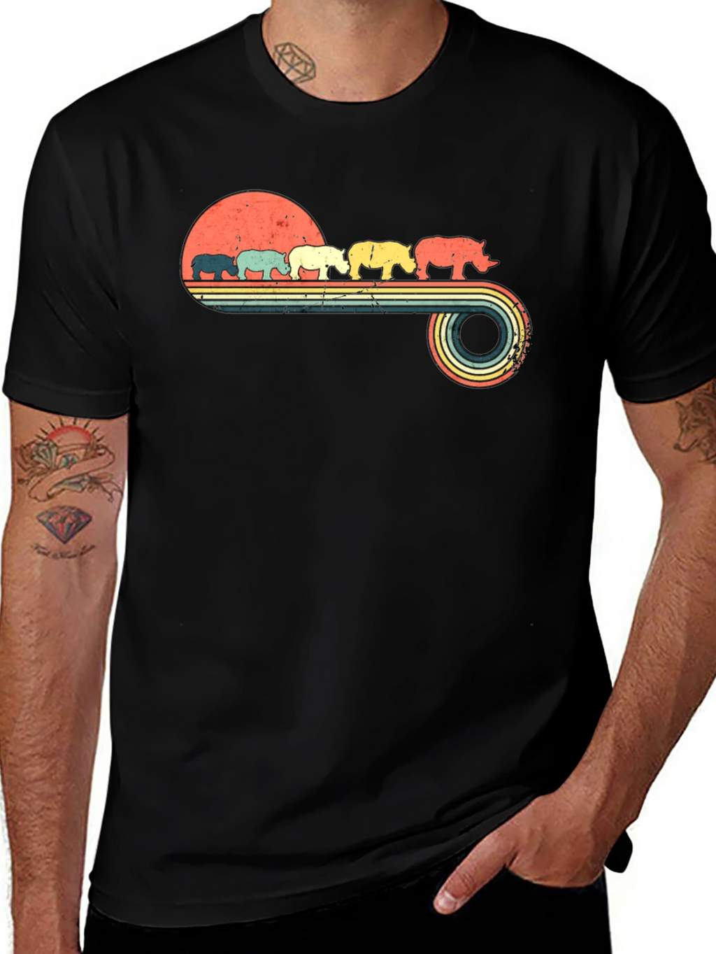 Retro Rhino Sunset Graphic Tee