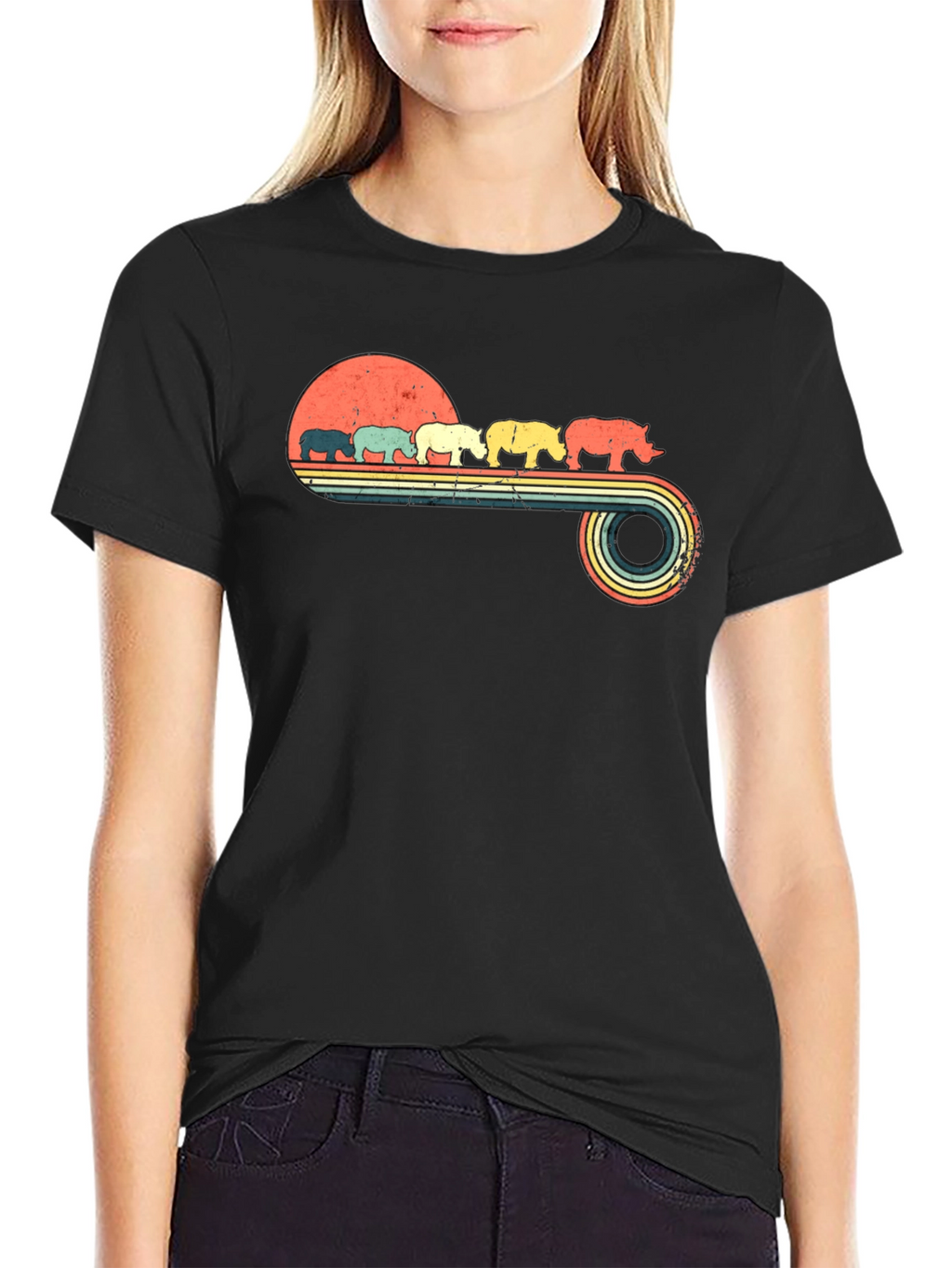 Retro Rhino Sunset Graphic Tee