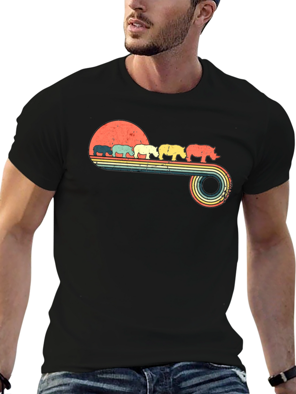 Retro Rhino Sunset Graphic Tee