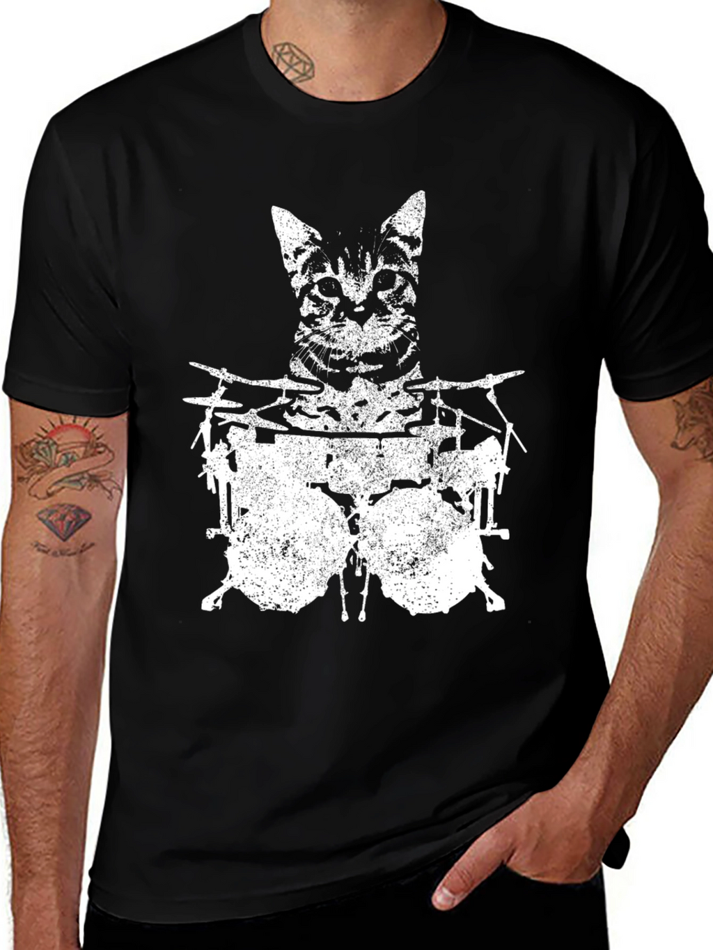 Cat Drummer Graphic T-Shirt