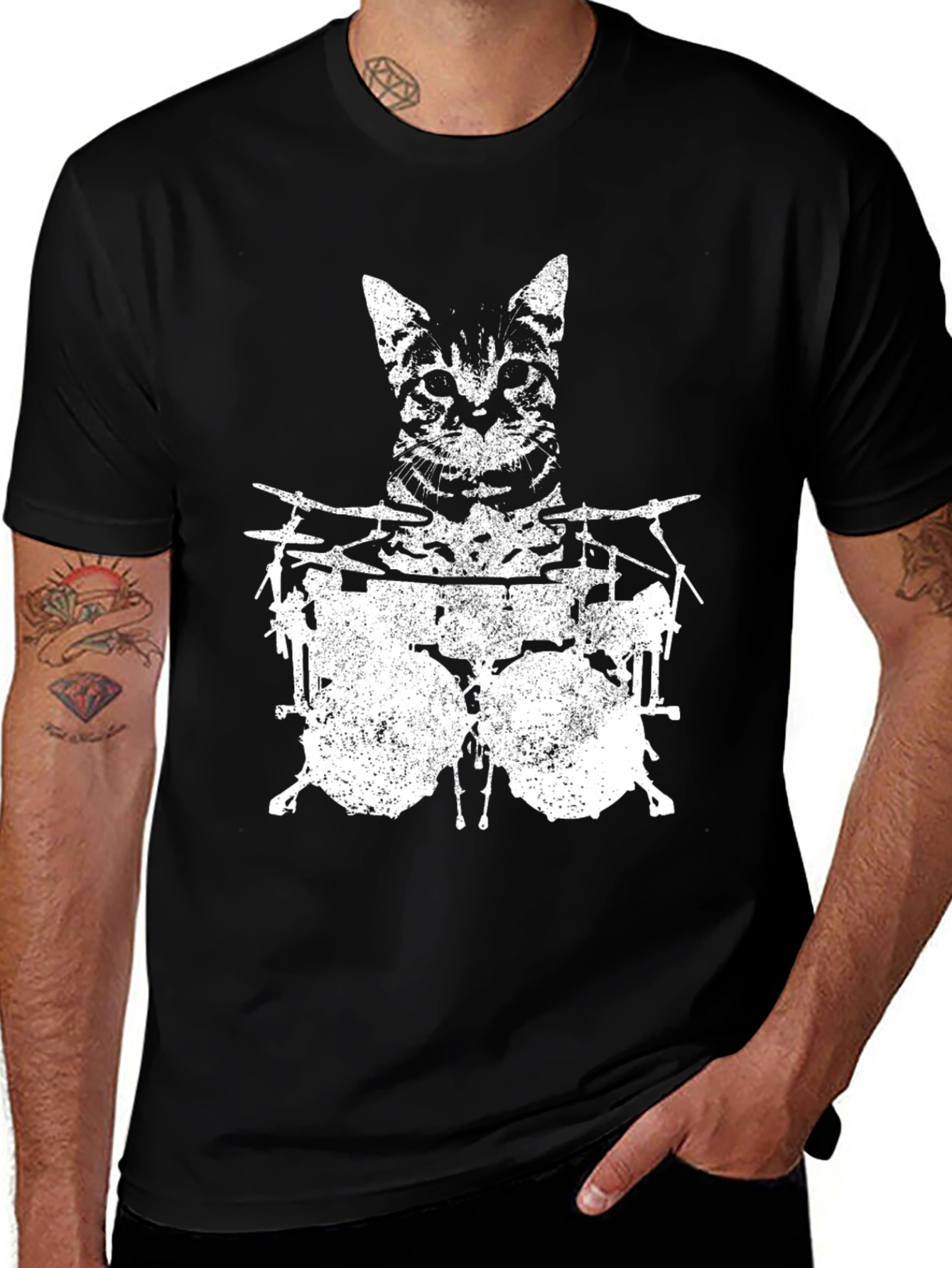 Cat Drummer Graphic T-Shirt