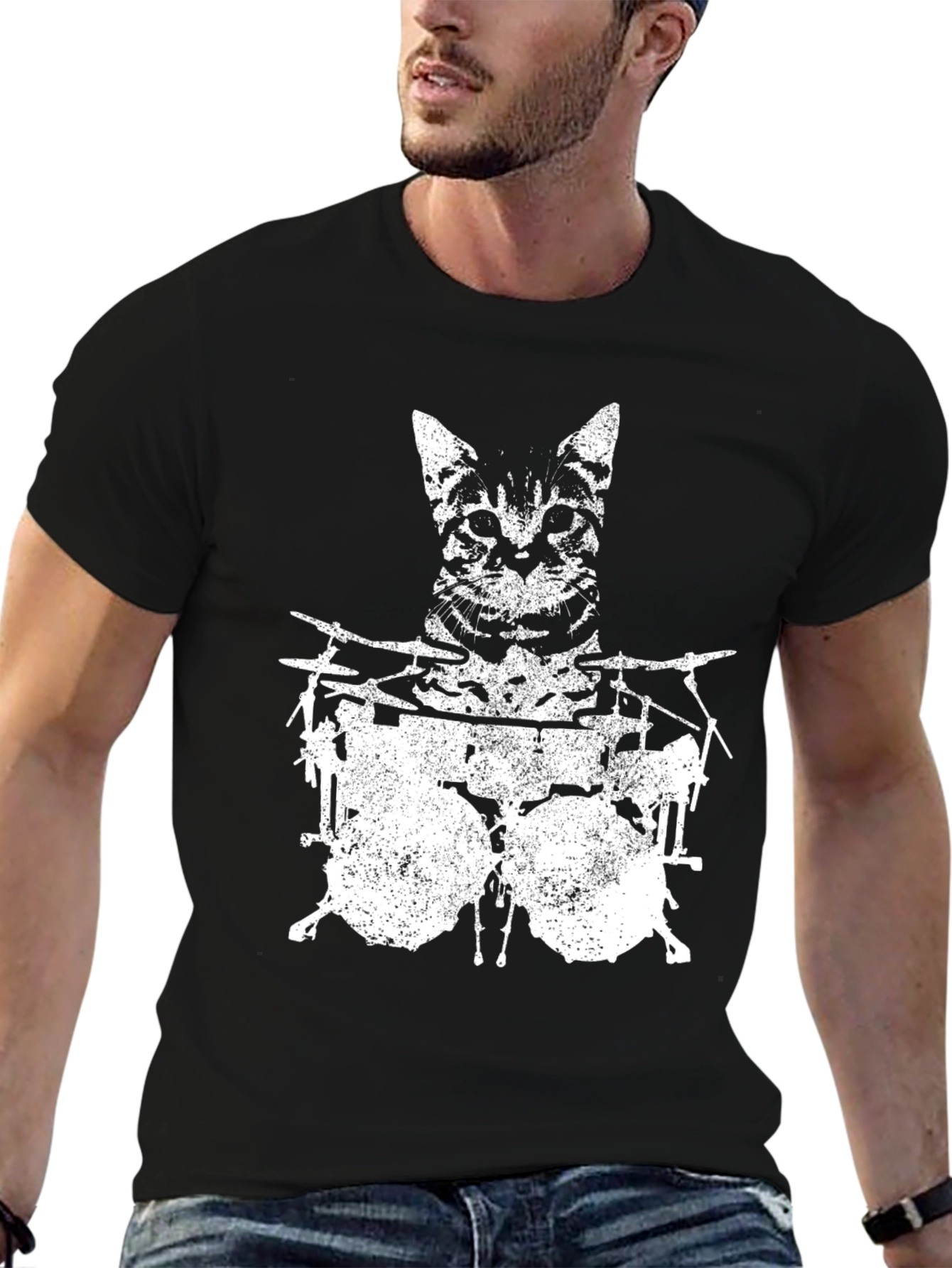 Cat Drummer Graphic T-Shirt