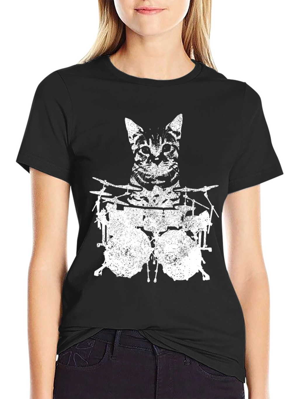 Cat Drummer Graphic T-Shirt