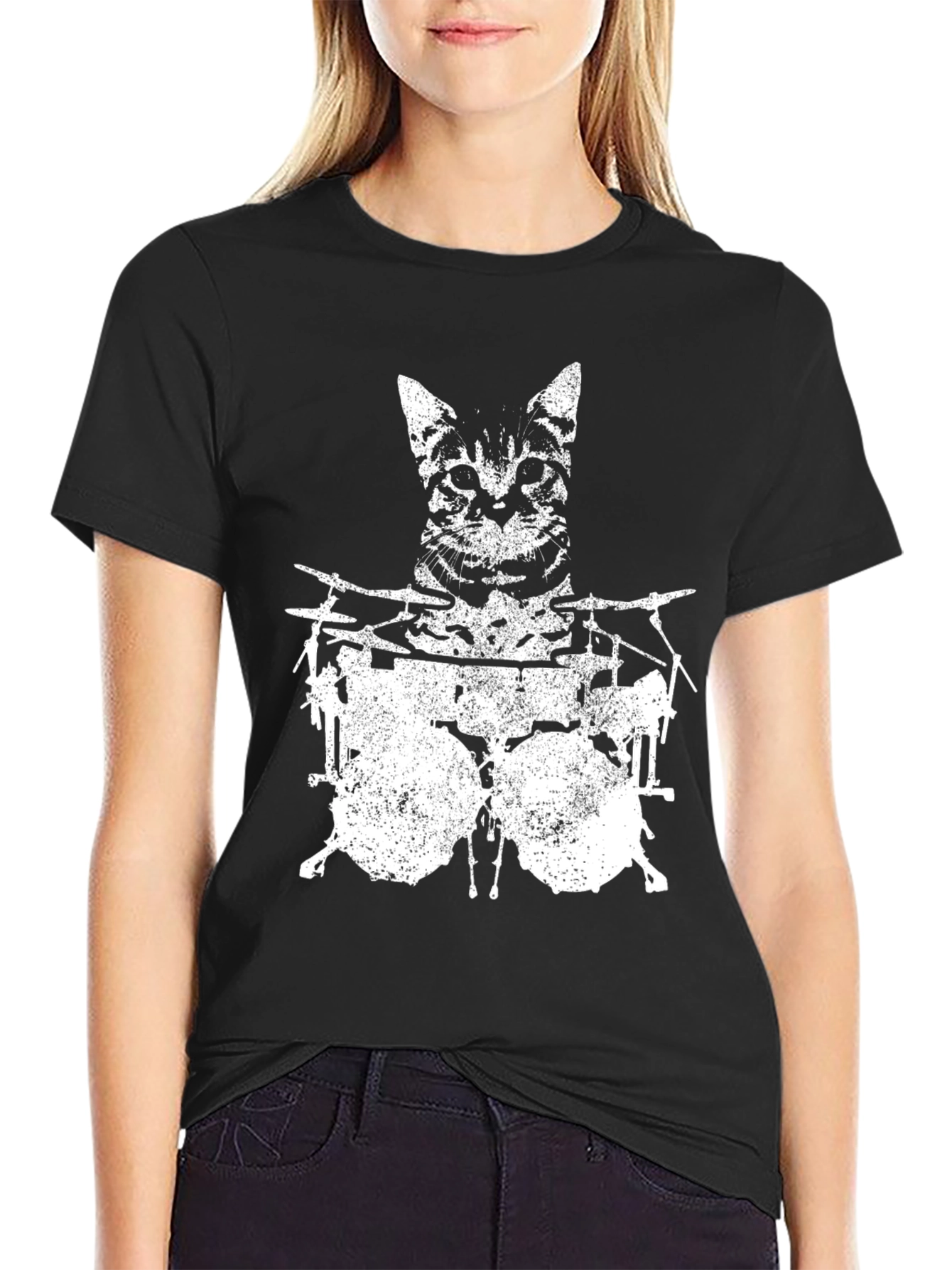 Cat Drummer Graphic T-Shirt