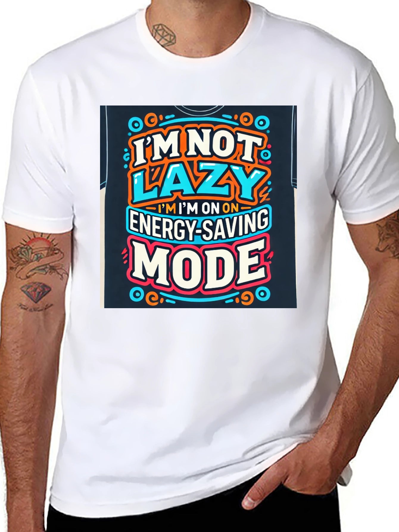 Energy Saving Mode Graphic Tee - Lazy Humor T-Shirt