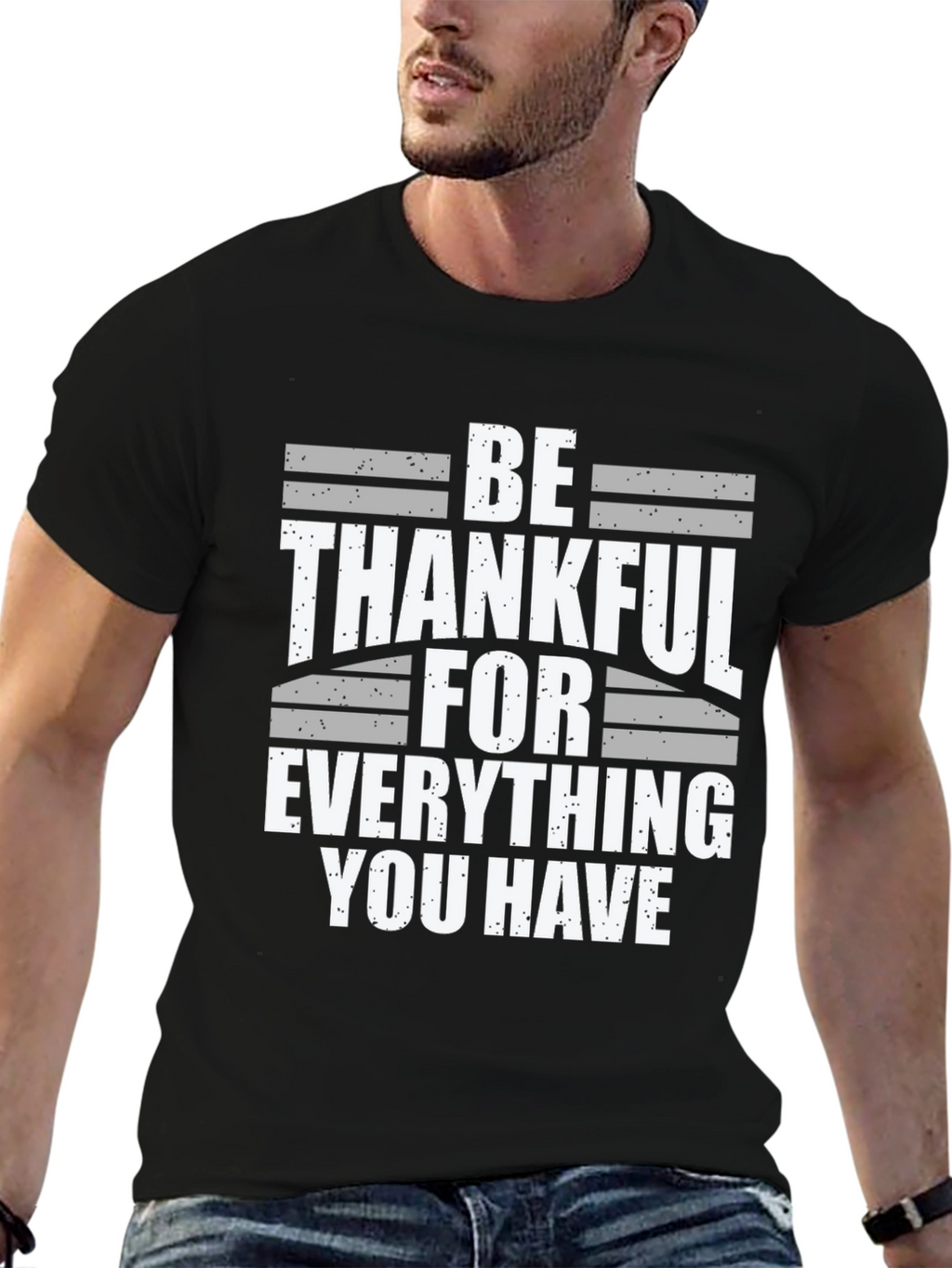 Be Thankful T-Shirt - Black Cotton Blend