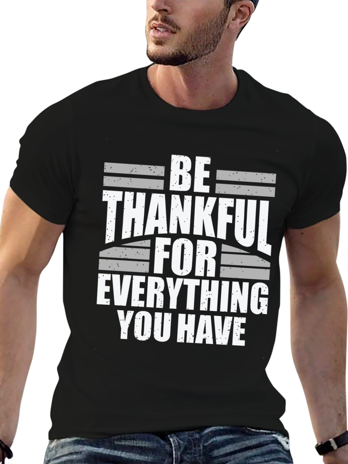Be Thankful T-Shirt - Black Cotton Blend