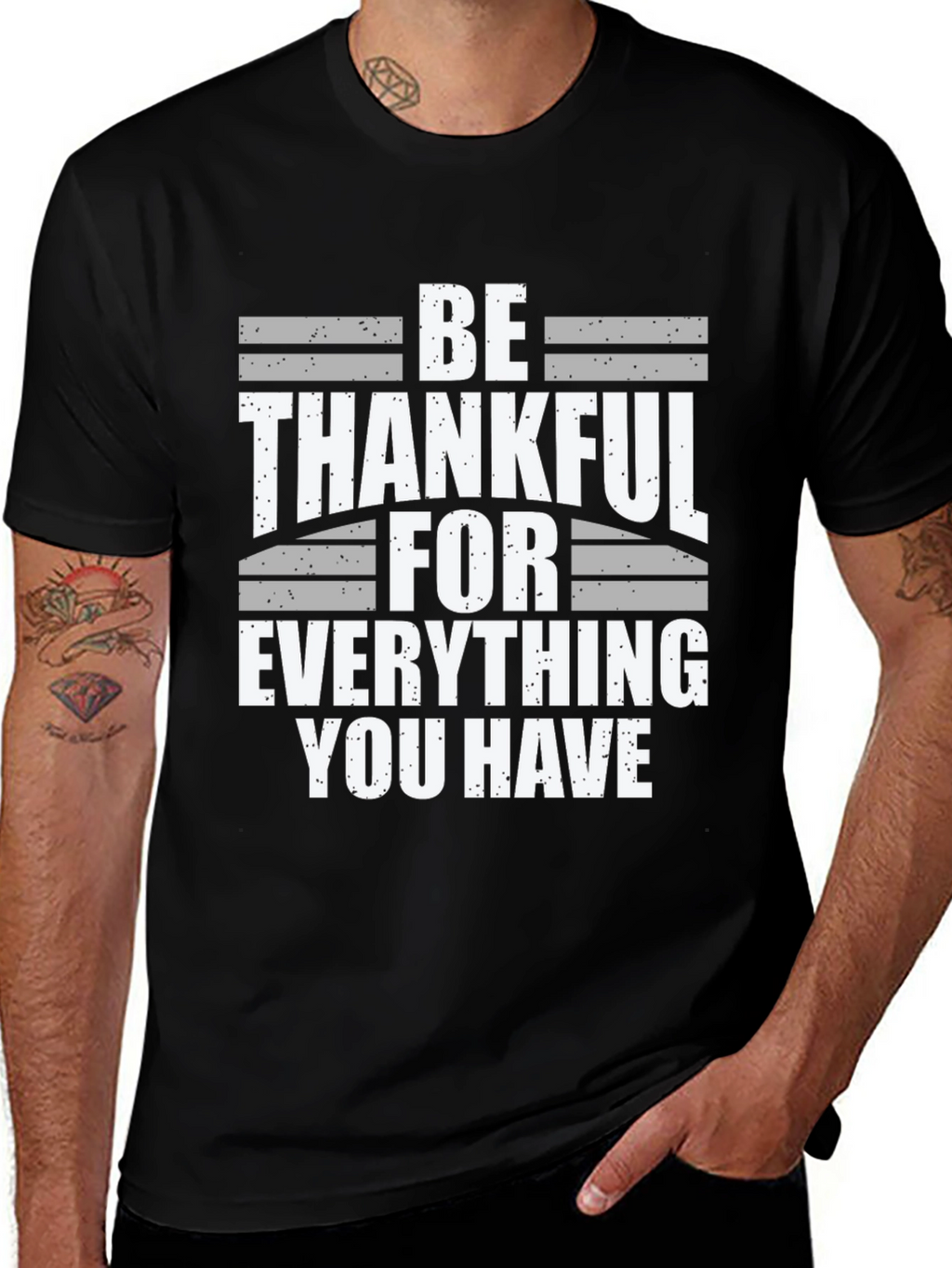 Be Thankful T-Shirt - Black Cotton Blend