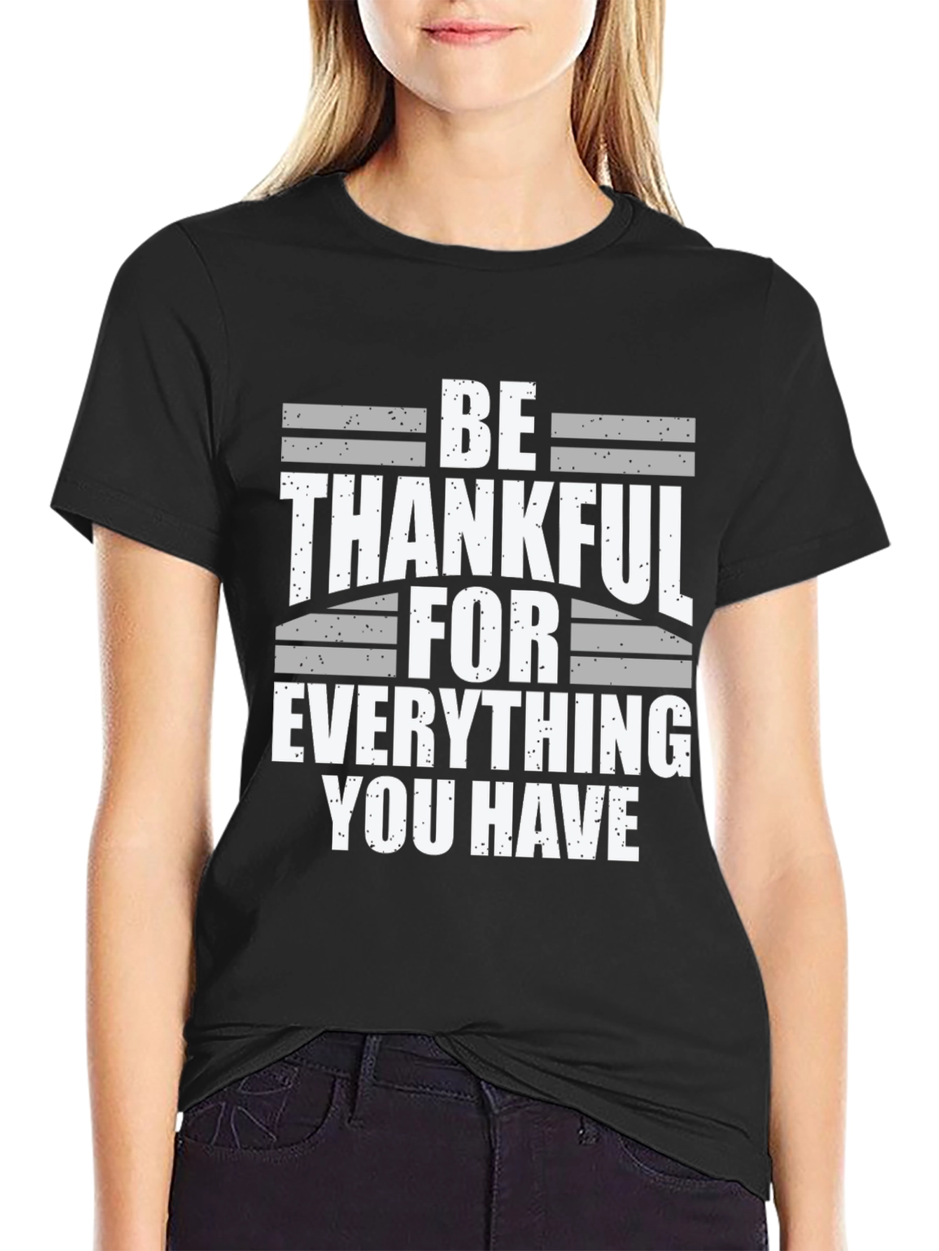 Be Thankful T-Shirt - Black Cotton Blend