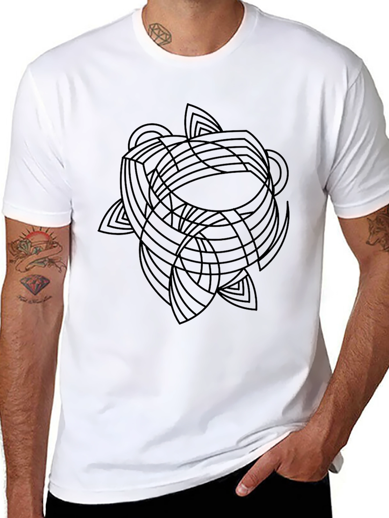 Abstract Geometric Graphic Tee - Black