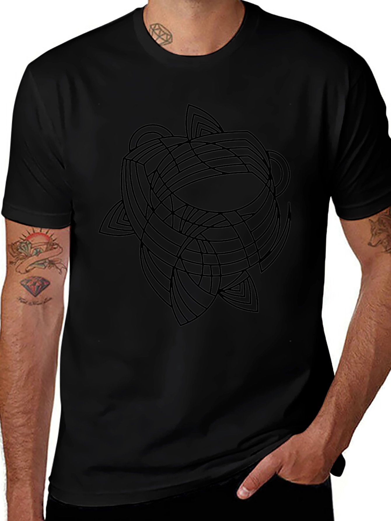 Abstract Geometric Graphic Tee - Black