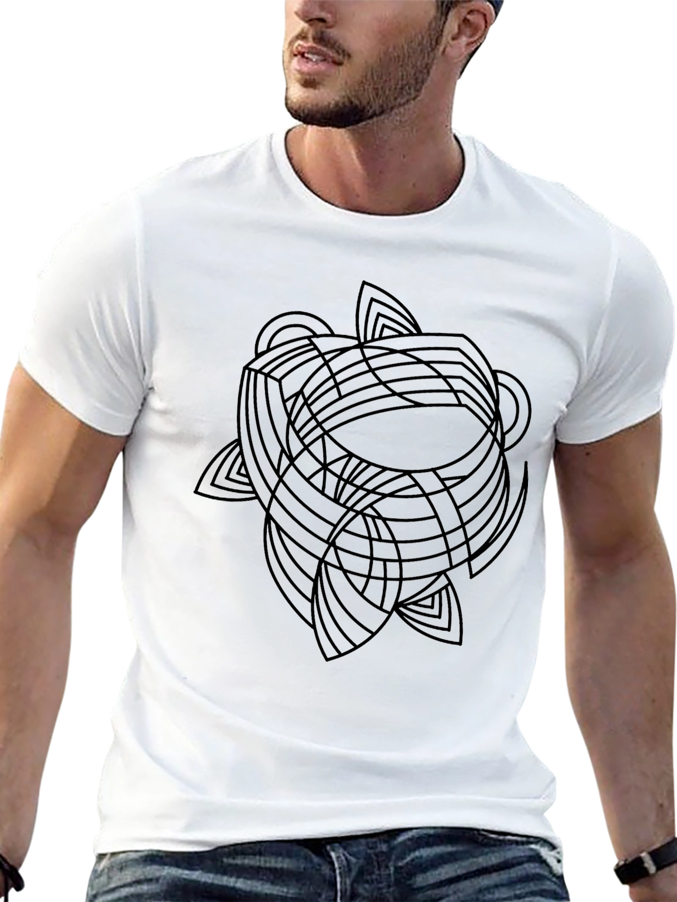 Abstract Geometric Graphic Tee - Black