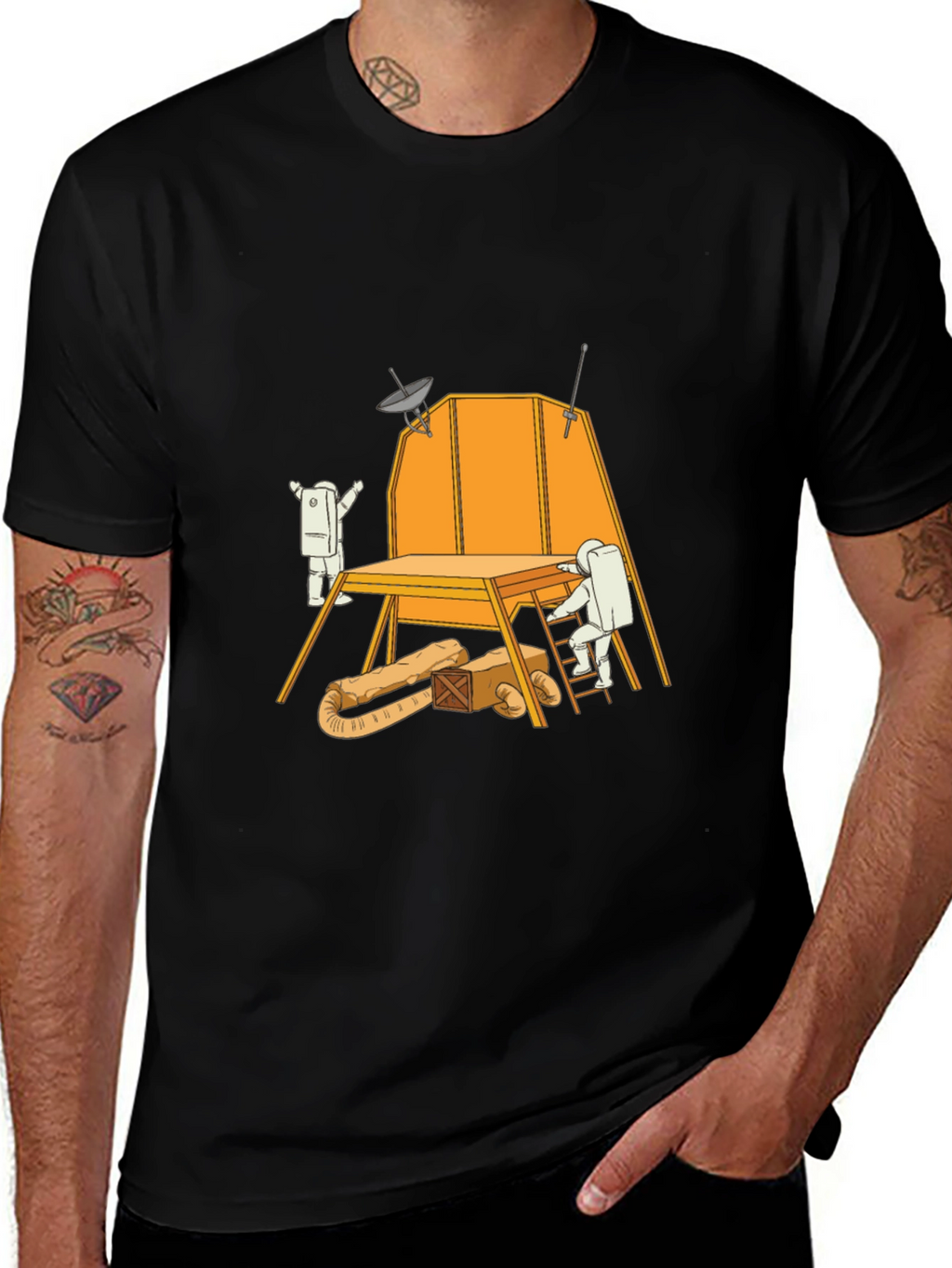 Astronaut Construction T-Shirt - Black Graphic Tee