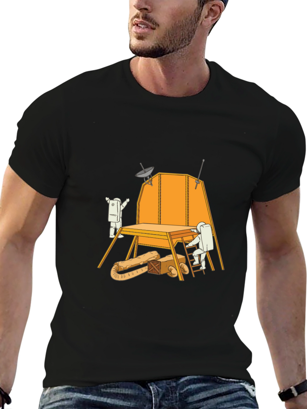 Astronaut Construction T-Shirt - Black Graphic Tee